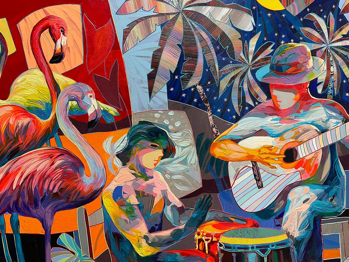 Tadeo Zavaleta ** Fiesta en Miami  ** Acrílico original sobre lienzo en venta 2