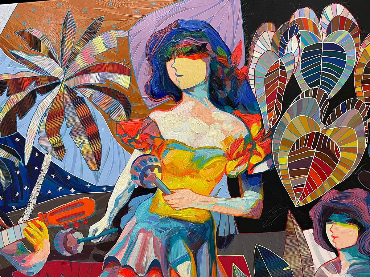 Tadeo Zavaleta ** Fiesta en Miami  ** Acrílico original sobre lienzo en venta 4