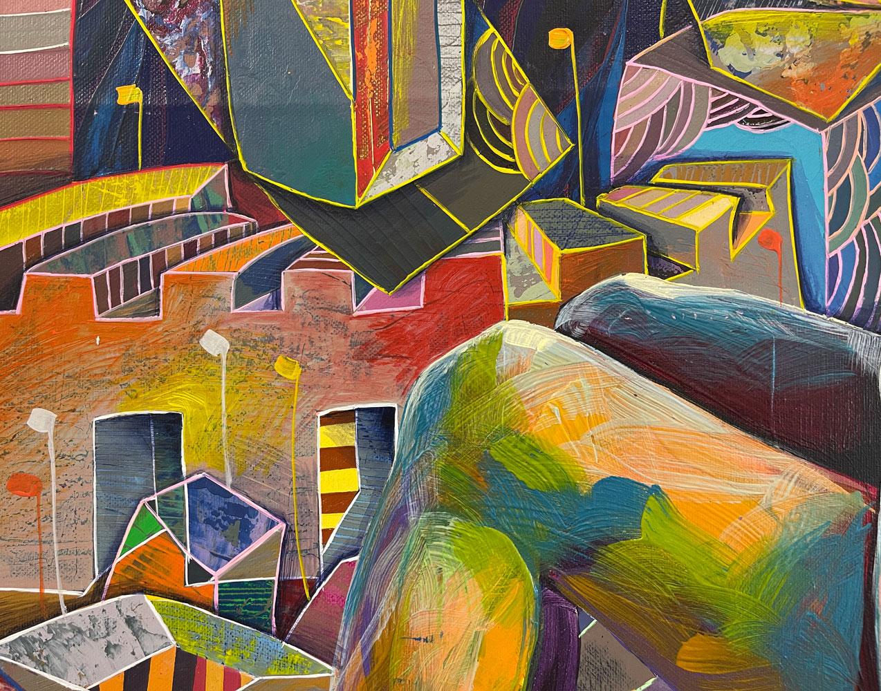 Artist: Tadeo Zavaleta
Title: Mesa Para Dos (Table for two)
Medium: Original acrylic on canvas
Signature: Hand signed by artist
Size: Approximately 60x60 inches
Framed: Unframed and un-stretched.
Biography: “Understanding the ambiguities of the