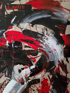 Danse de dragon avec chien / Acrylique sur carton / 100 x 70 cm