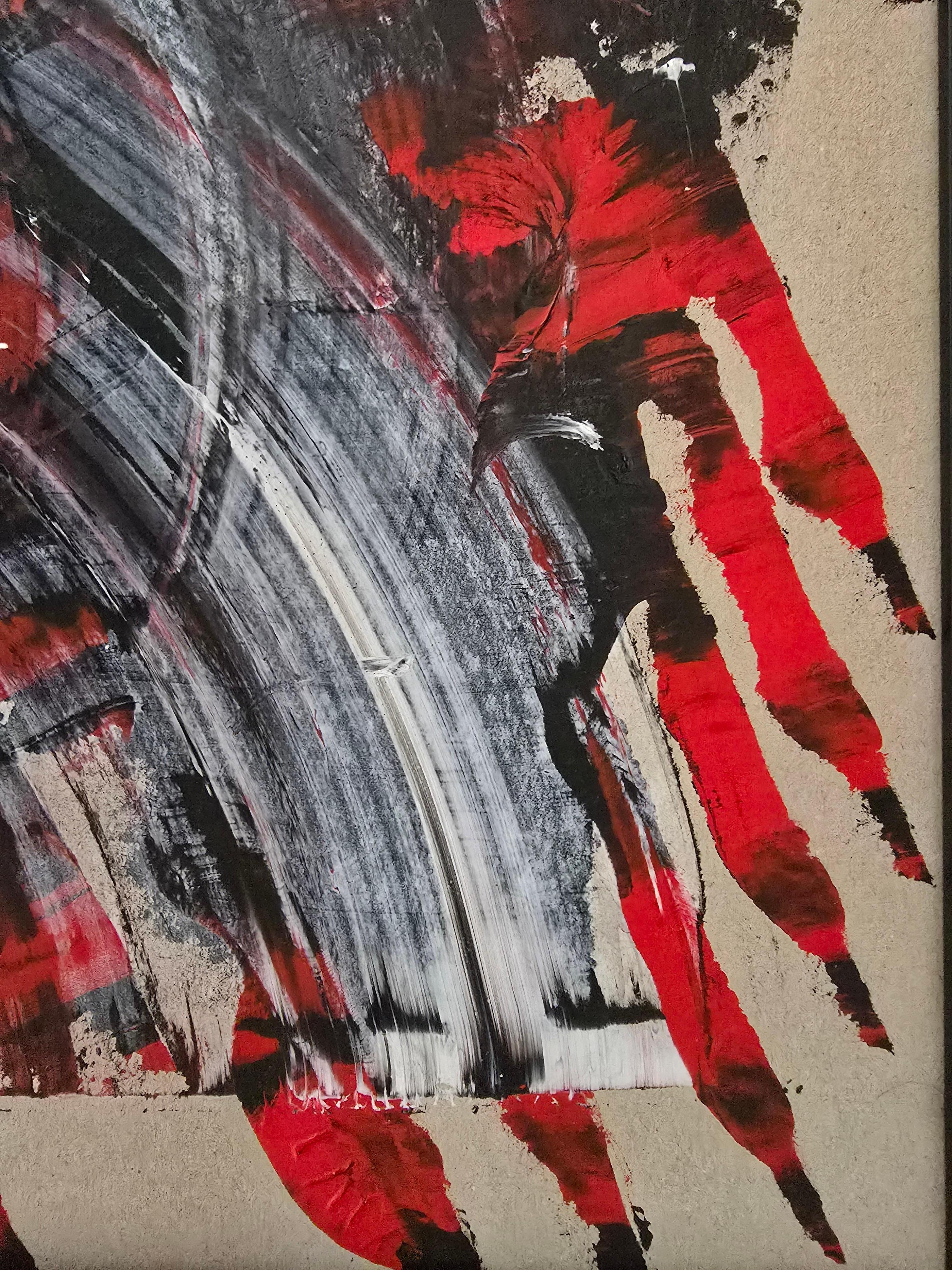 Dragon Dance with Dog / Acrylic on cardboard / 100 x 70 cm - Black Abstract Painting by Tadeusz Zych