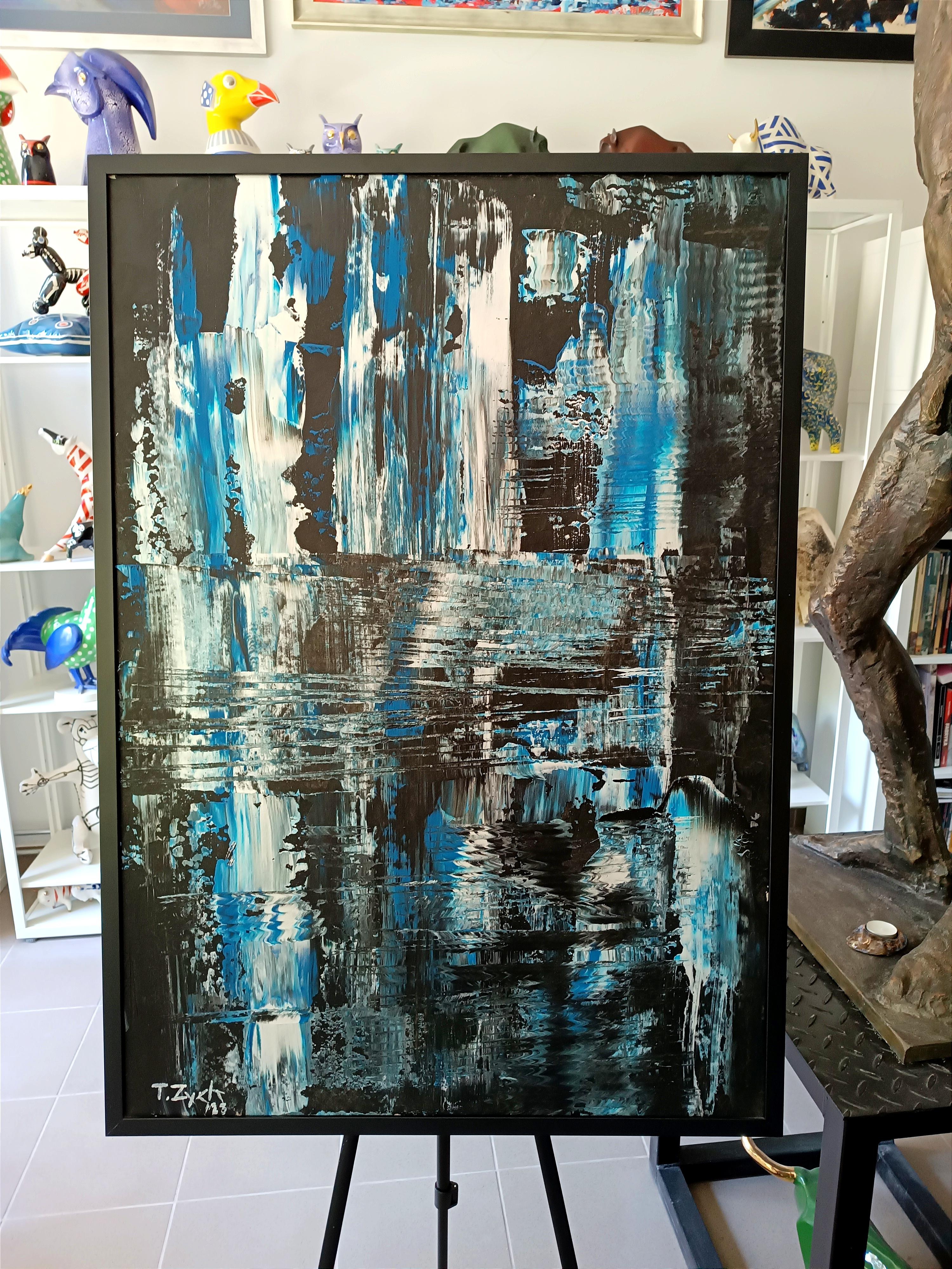 Alaska II / Acrylic on cardboard / 100 x 70 cm. Author: Tadeusz Zych. Catalog number A0109.
Painting abstract. Framed in a black frame. Ready to Hang. Signed on the front.

Tadeusz Zych b. 1968 in Krakow, Poland.
Painter artist, photographer.
He
