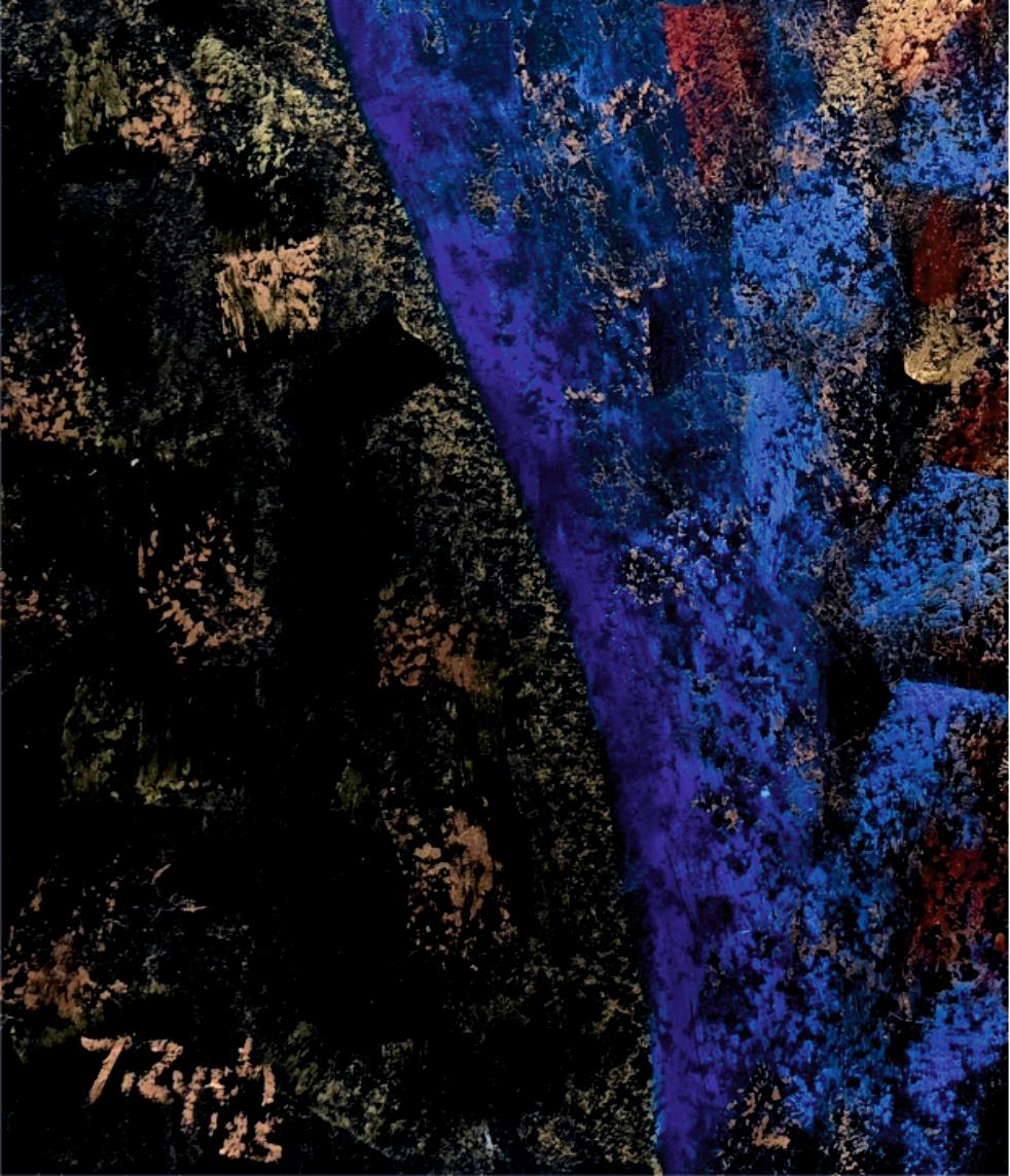Amber Zychan / Pastel à l'huile / 70 x 50 cm - Noir Abstract Painting par Tadeusz Zych