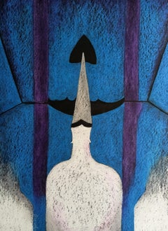 „Bat and Him“ Blau / Ölpastell auf Karton / 68 x 48 cm