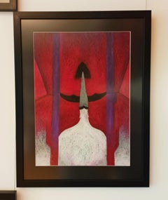 "El murciélago y él" Rojo /Pastel al óleo sobre cartón/ 70 x 50 cm