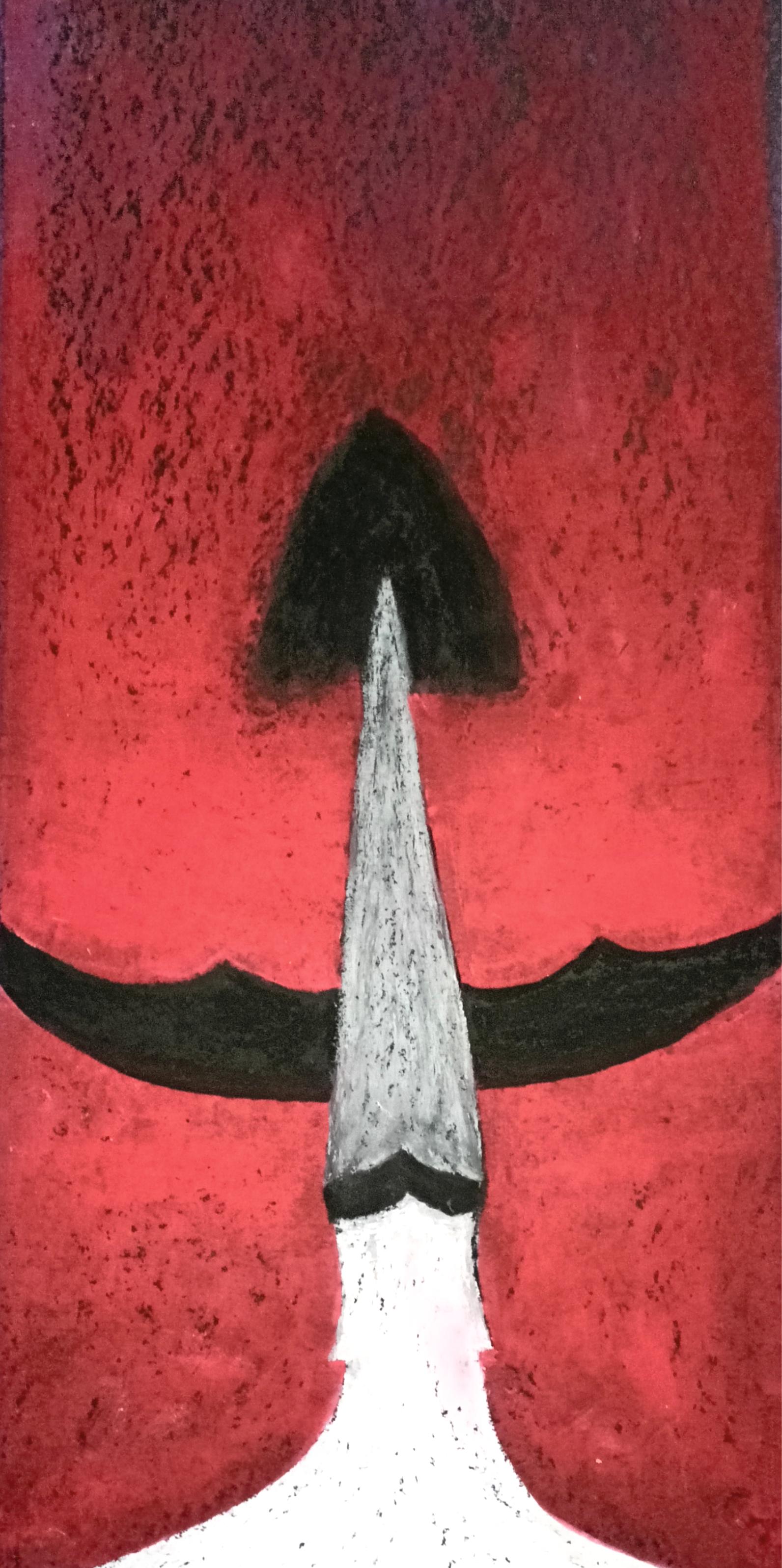 „Bat and Him“ Rot /Oil Pastell auf Karton/ 70 x 50 cm (Braun), Abstract Painting, von Tadeusz Zych