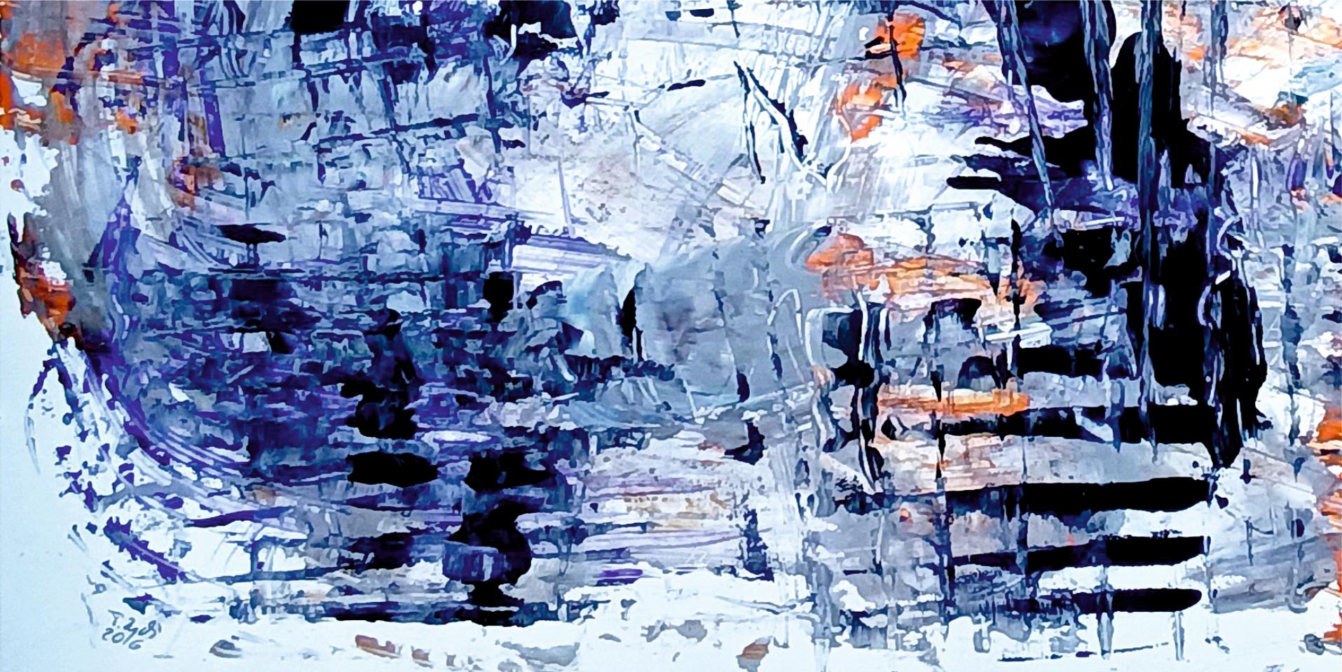 Bay / Acrylic on cardboard / 70 x 100 cm - Purple Abstract Painting by Tadeusz Zych