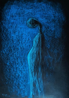 « Bleu » / Peinture abstraite / Pastel à l'huile / 59 x 40 cm