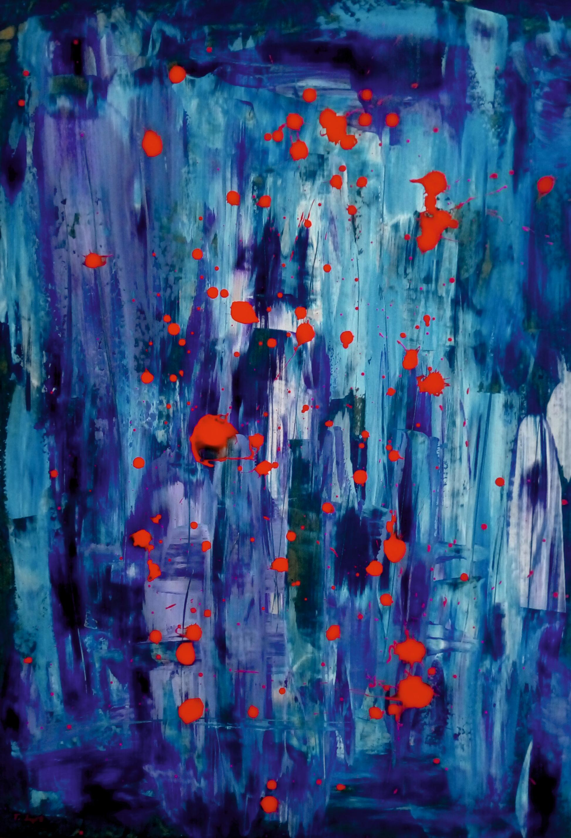 Blue and Red / Acrylic on board / 100 x 70 cm