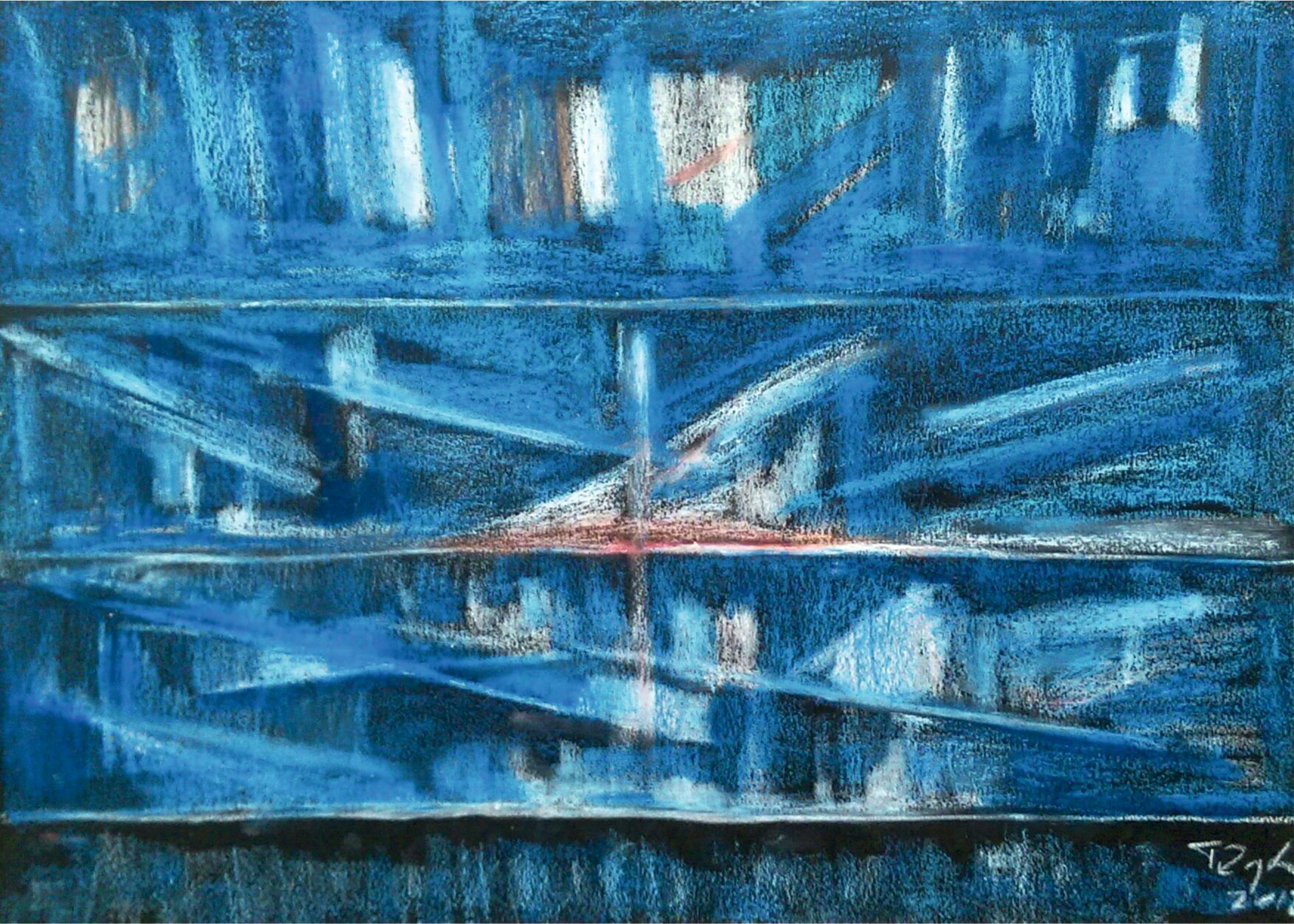 Tadeusz Zych Abstract Painting - Blue levels / Oil pastel / 50 x 70 cm 
