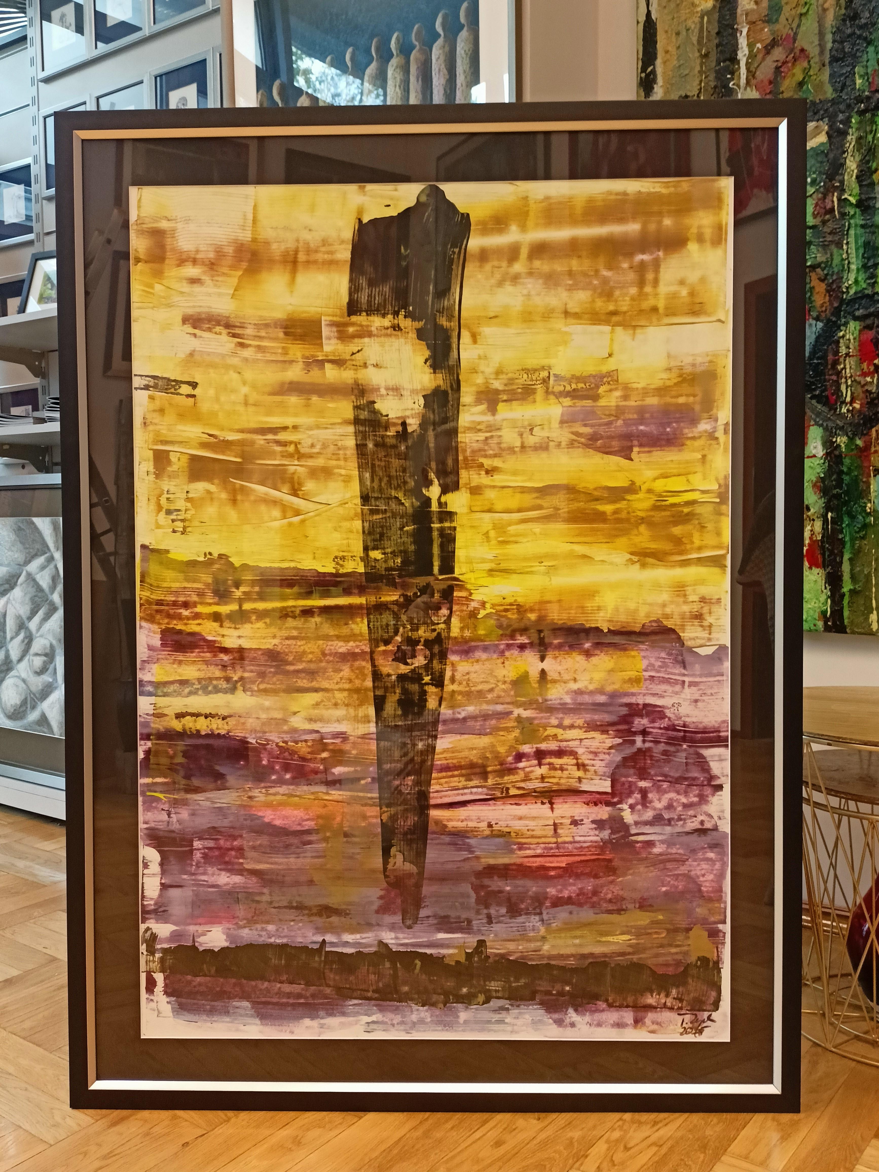 Cardinale / Acrilico su cartone / 100 x 70 cm - Abstract Painting Beige di Tadeusz Zych
