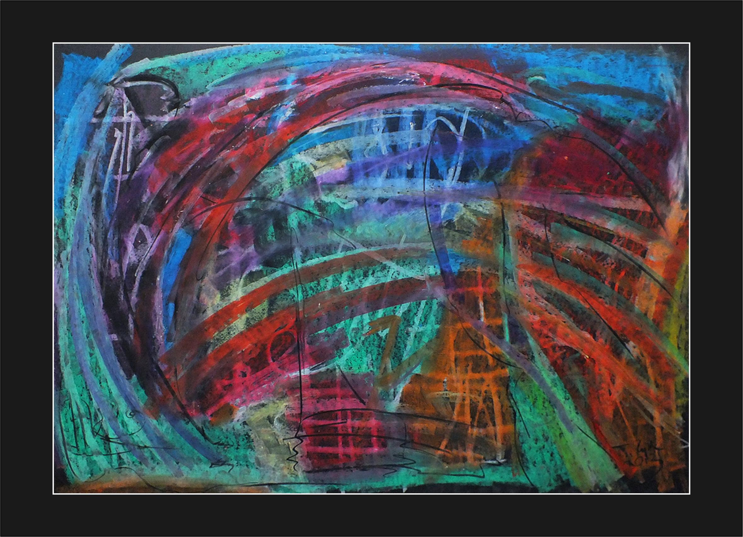 Colorful expression of joy / Oil Pastel on cardboard / 50 x 70 cm - Abstract Expressionist Painting by Tadeusz Zych