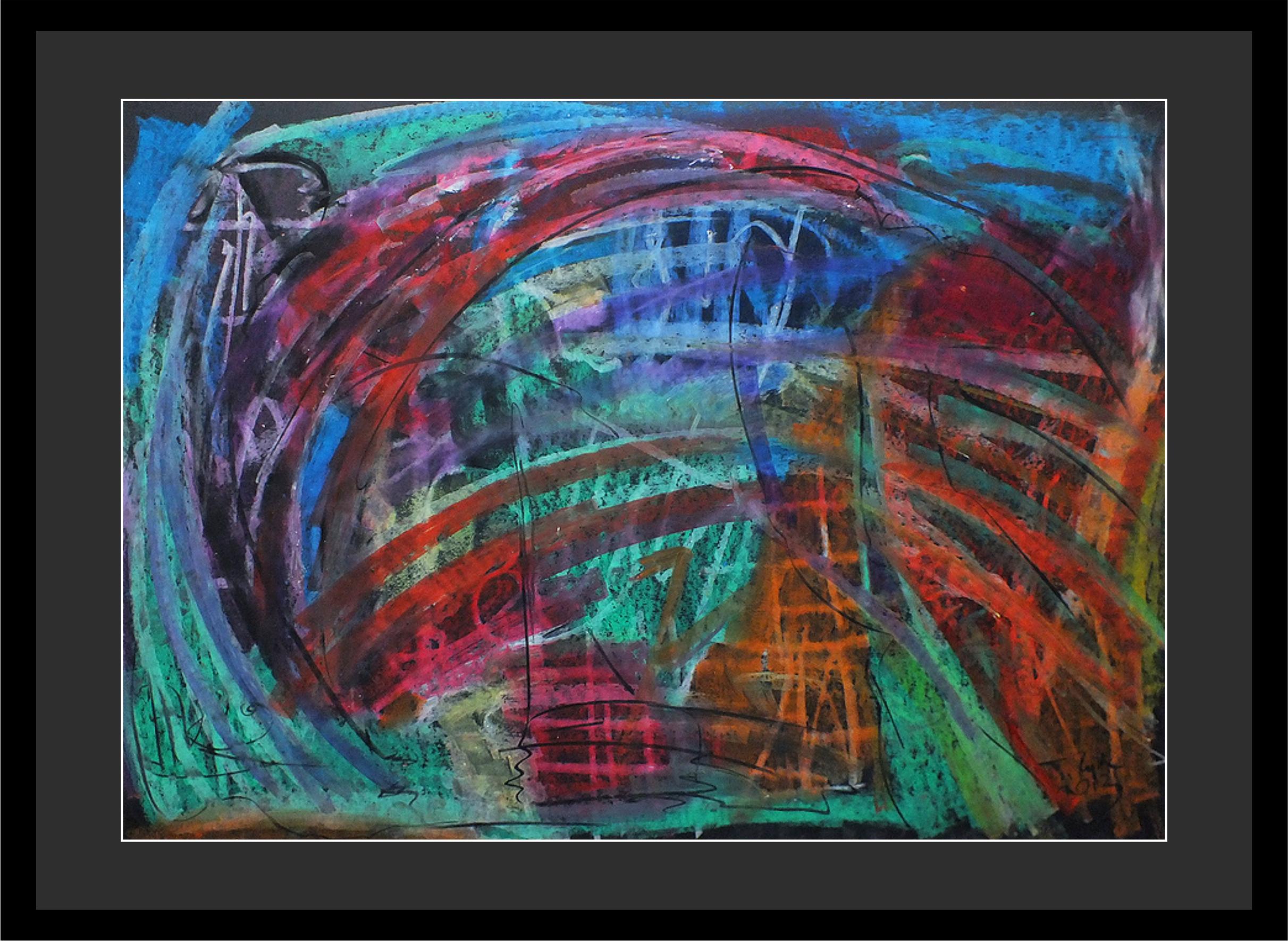 Colorful expression of joy / Oil Pastel on cardboard / 50 x 70 cm - Black Abstract Painting by Tadeusz Zych
