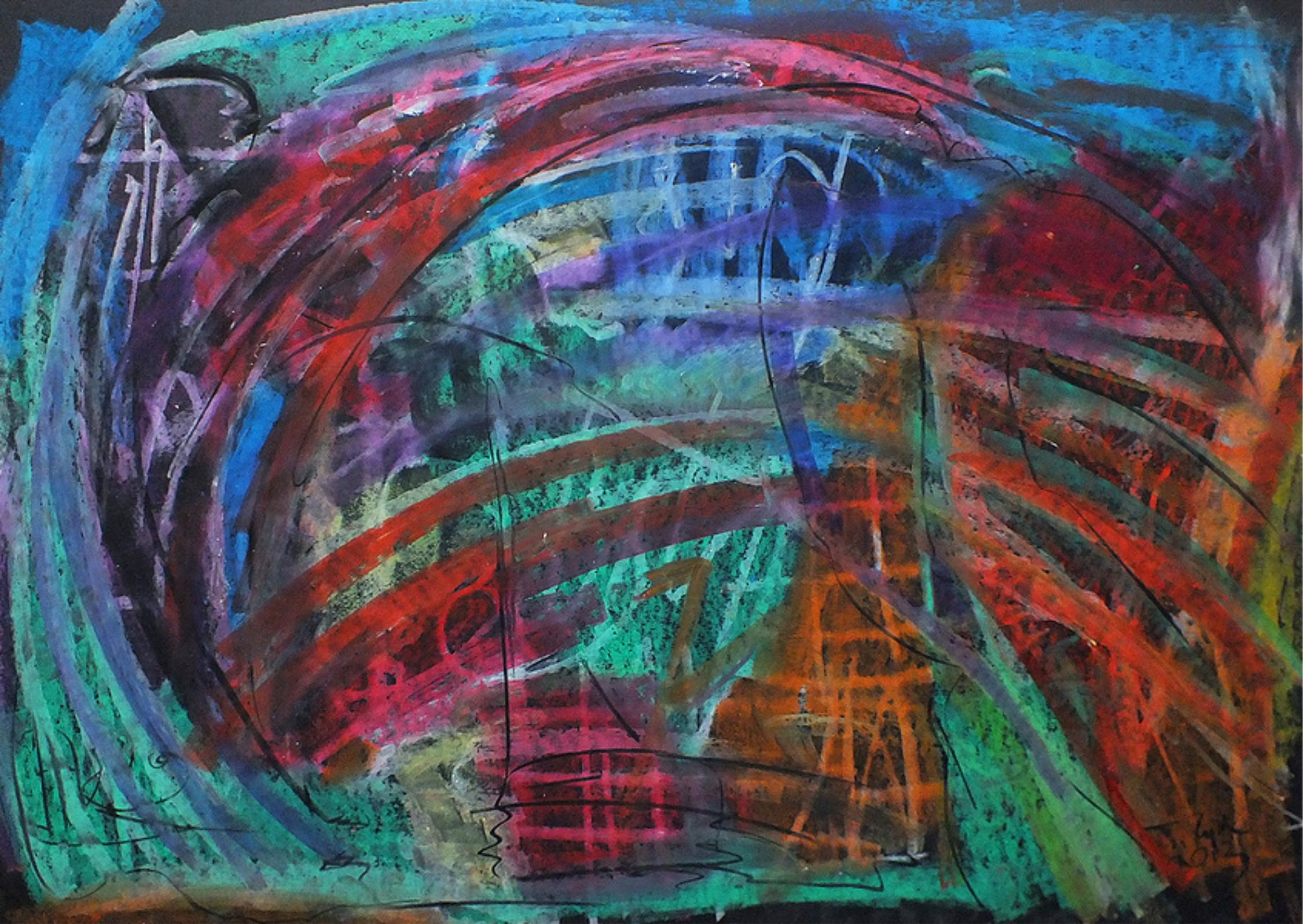 Tadeusz Zych Abstract Painting - Colorful expression of joy / Oil Pastel on cardboard / 50 x 70 cm