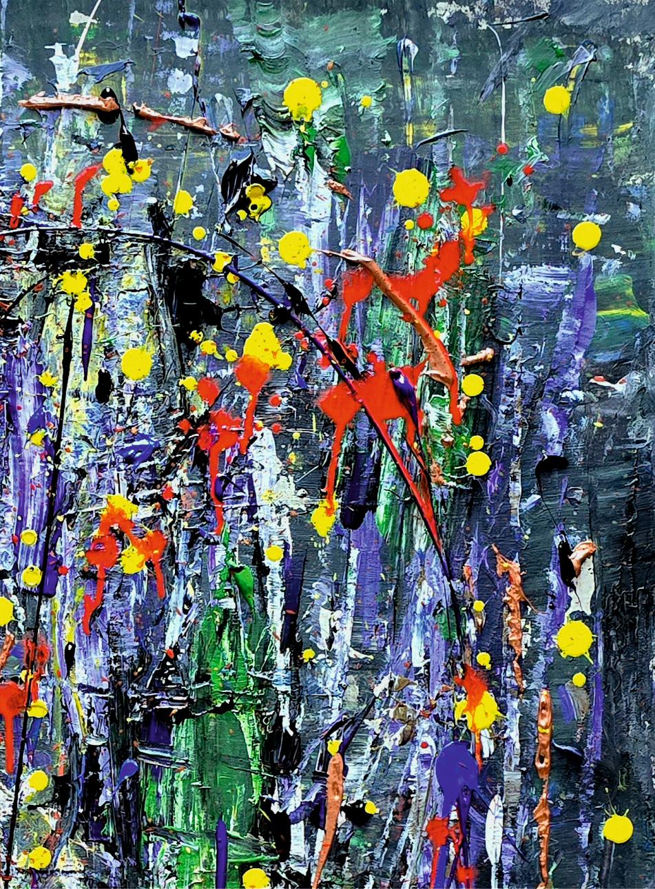 Bunter Regen / Acryl auf Karton / 100 x 70 cm / 2025 (Abstrakter Expressionismus), Painting, von Tadeusz Zych