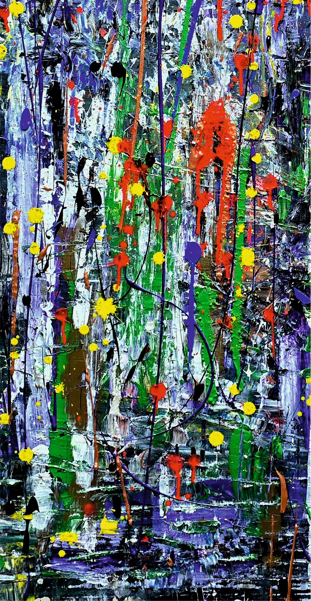 Bunter Regen / Acryl auf Karton / 100 x 70 cm / 2025 im Angebot 1