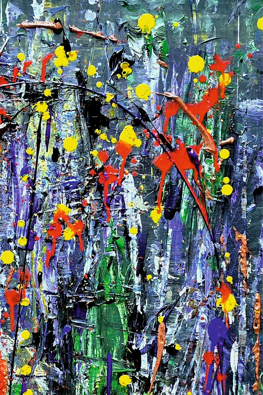 Bunter Regen / Acryl auf Karton / 100 x 70 cm / 2025 im Angebot 3