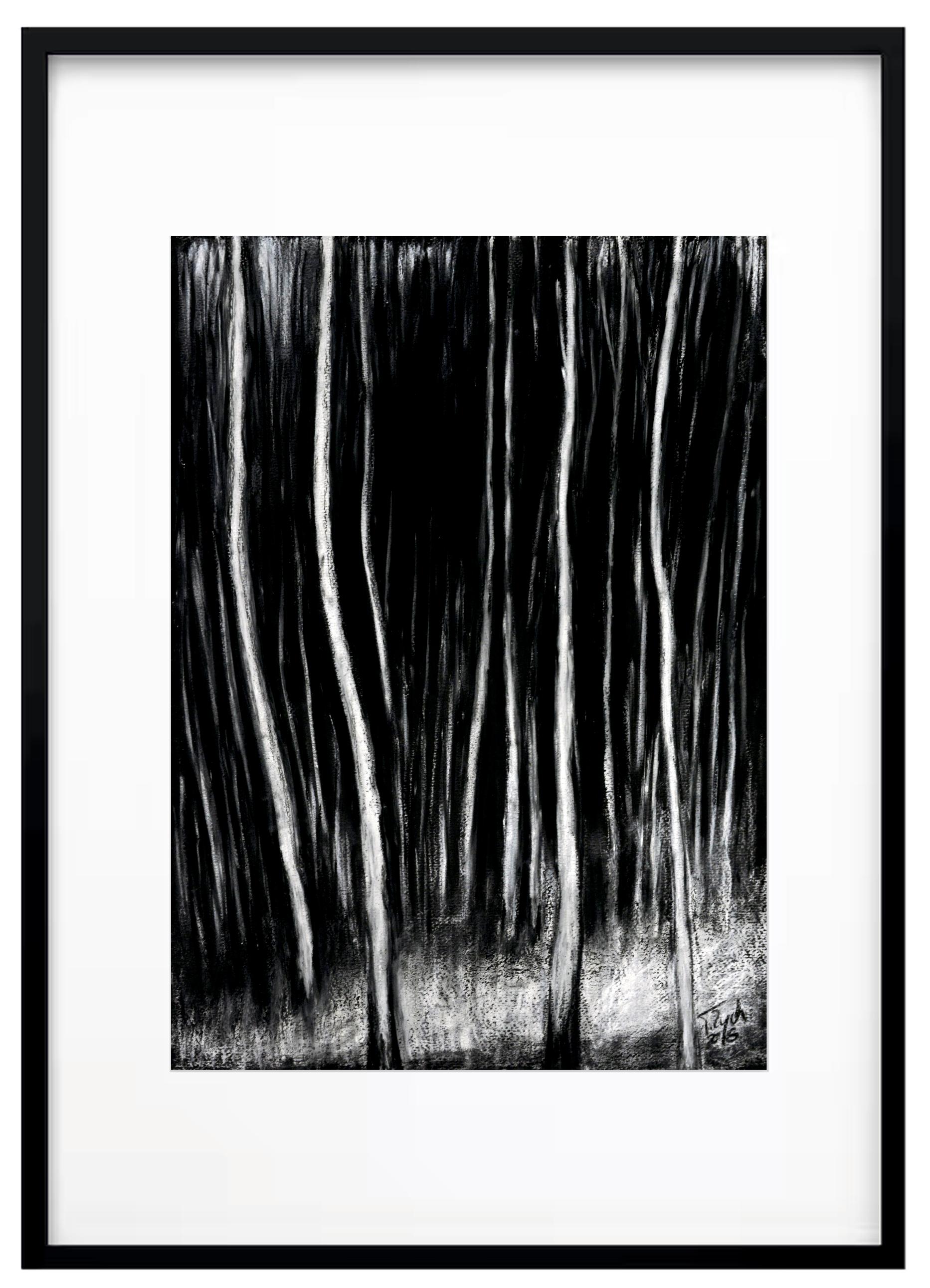 Depth of Darkness / Oil Pastel on cardboard / 70 x 50 cm - Black Abstract Painting by Tadeusz Zych
