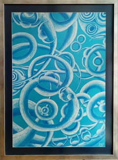 In the Blue Land of circles / Ölpastell auf Karton / 100 x 70 cm