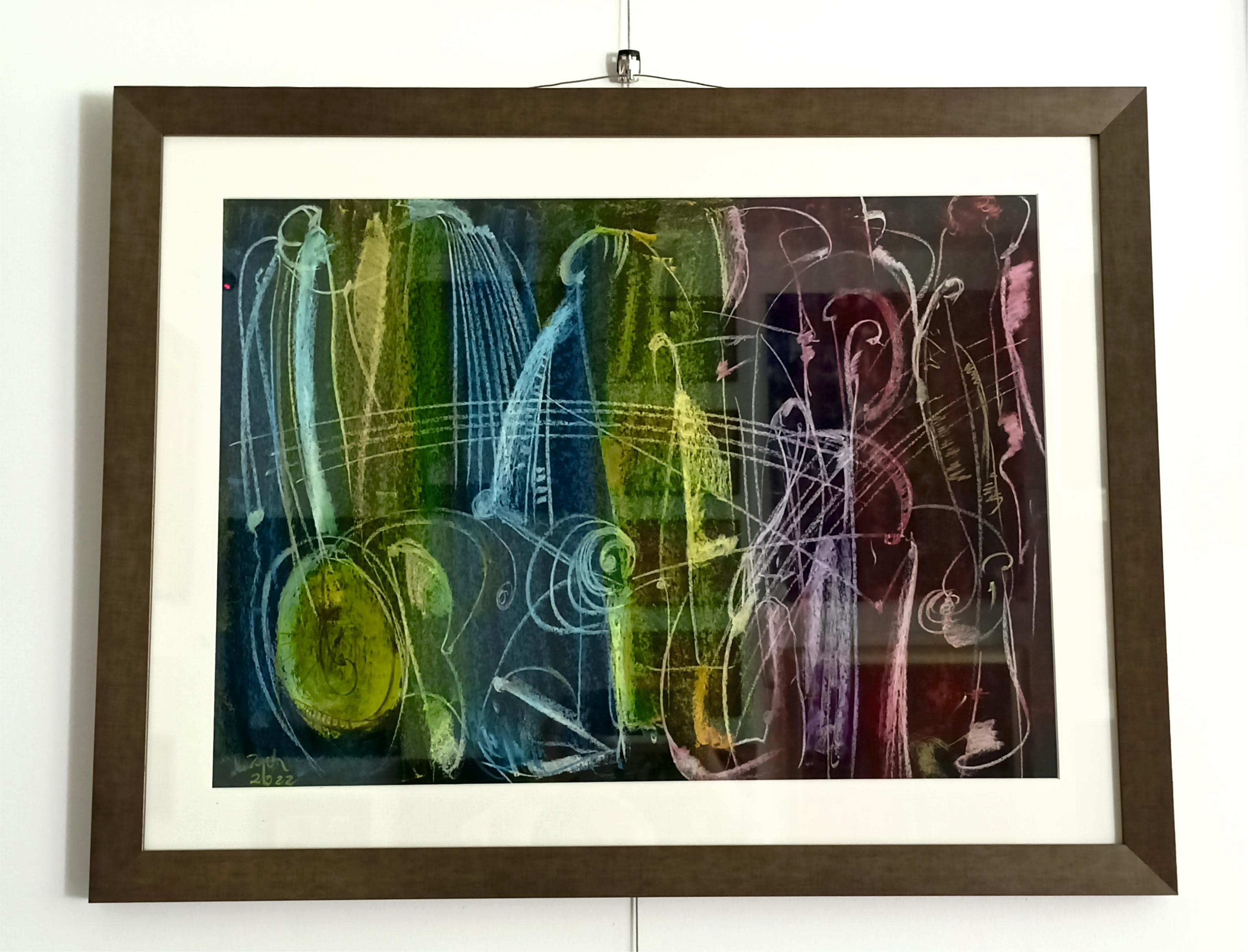 Abstrakte Jazz-Abstraktion / Ölpastell / 50 x 70 cm – Painting von Tadeusz Zych