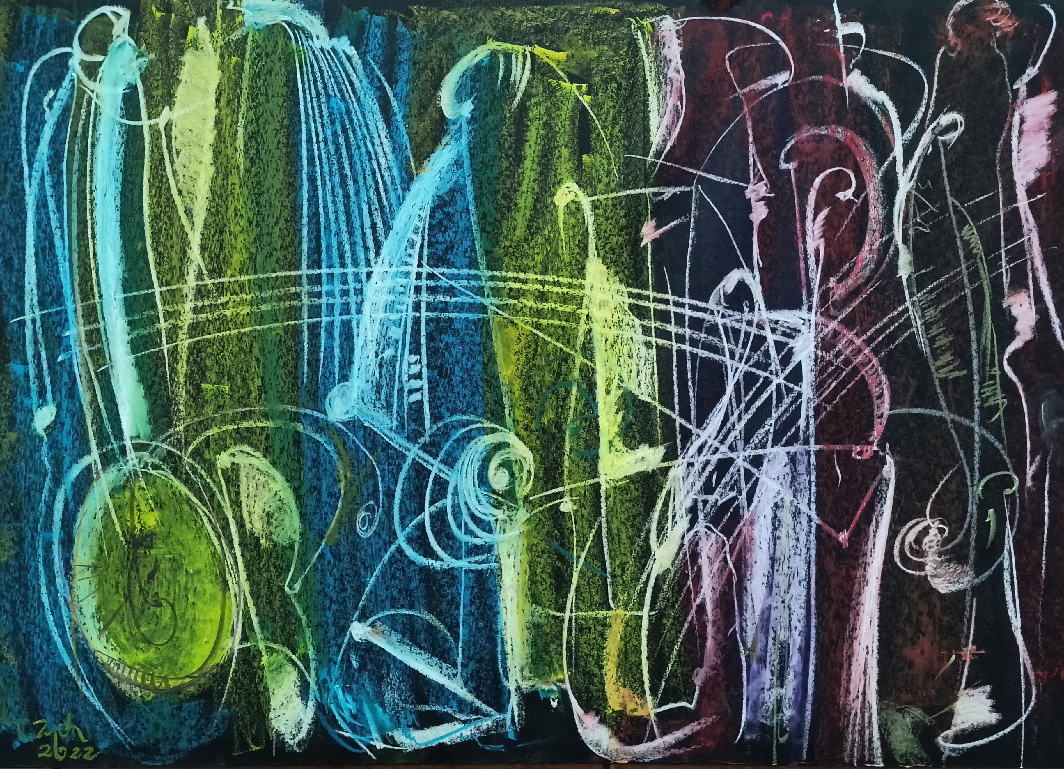 Tadeusz Zych Abstract Painting – Abstrakte Jazz-Abstraktion / Ölpastell / 50 x 70 cm