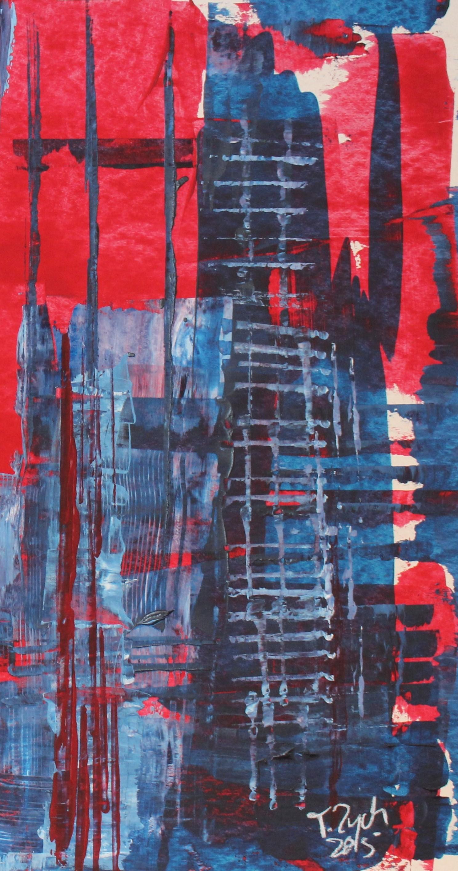 Kuala Lumpur / Acrylic on cardboard / 70 x 100 cm - Abstract Expressionist Painting by Tadeusz Zych