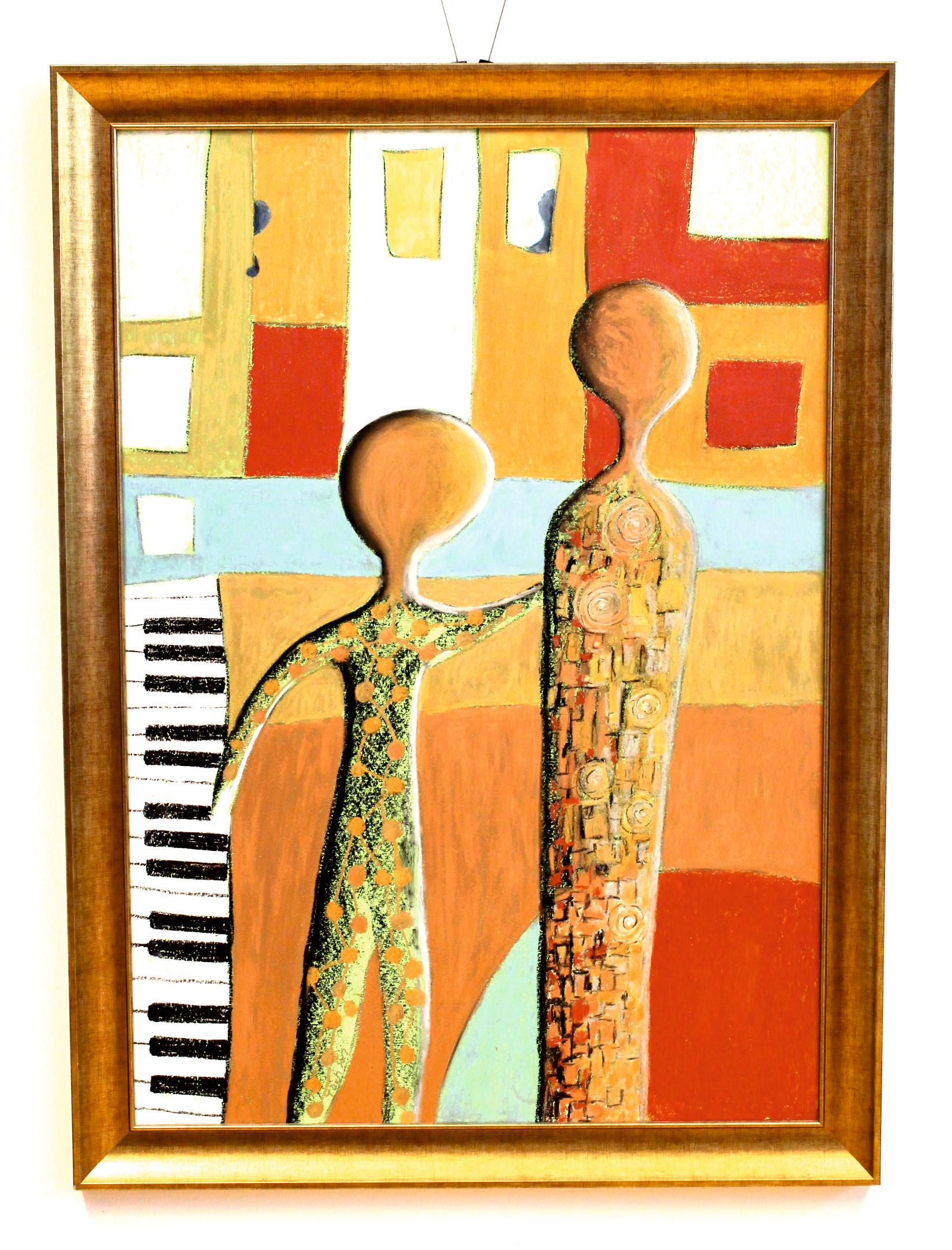 Light bulb pianist / Oil Pastel on cardboard / 100 x 70 cm - Painting by Tadeusz Zych
