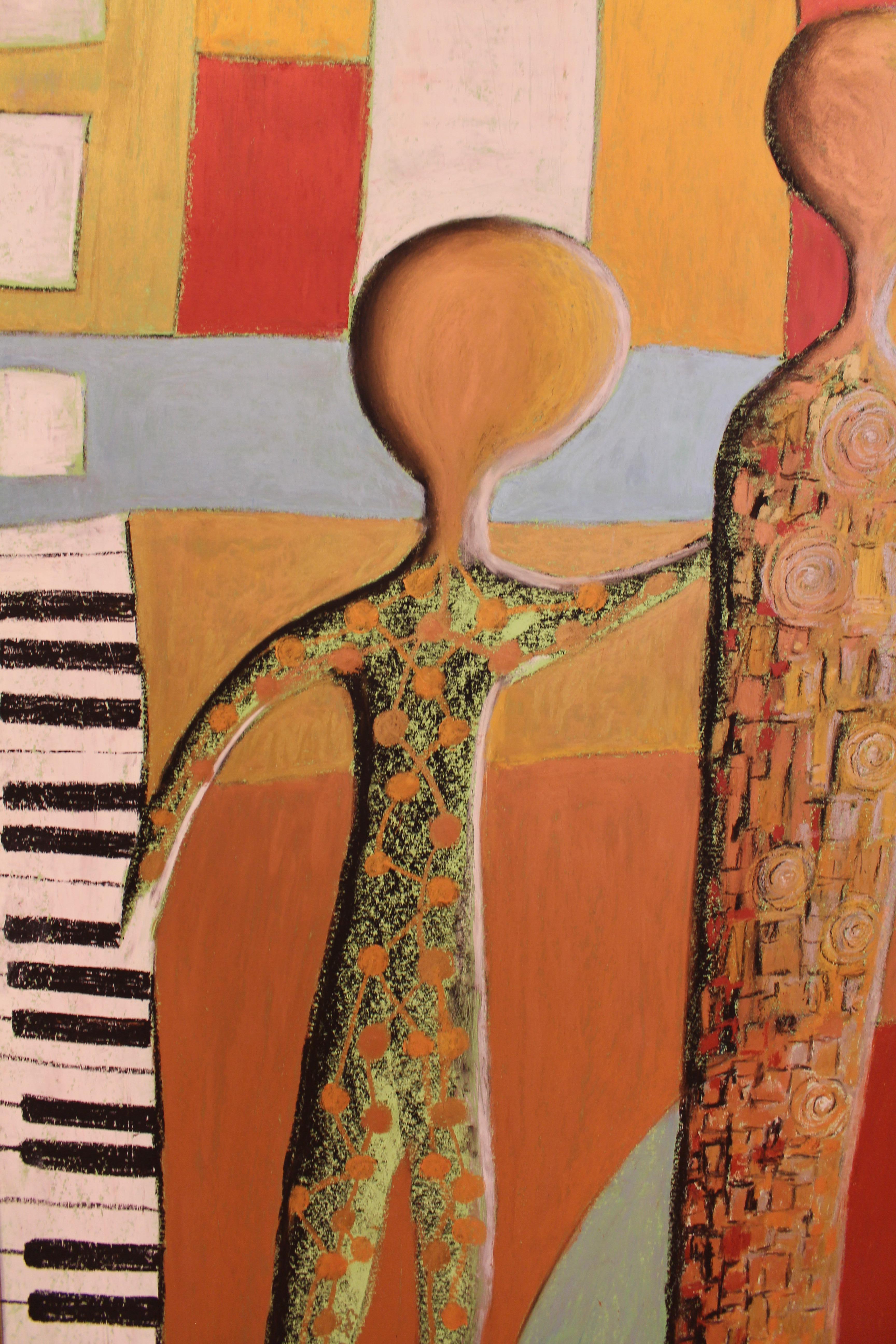 Light bulb pianist / Oil Pastel on cardboard / 100 x 70 cm - Abstract Painting by Tadeusz Zych