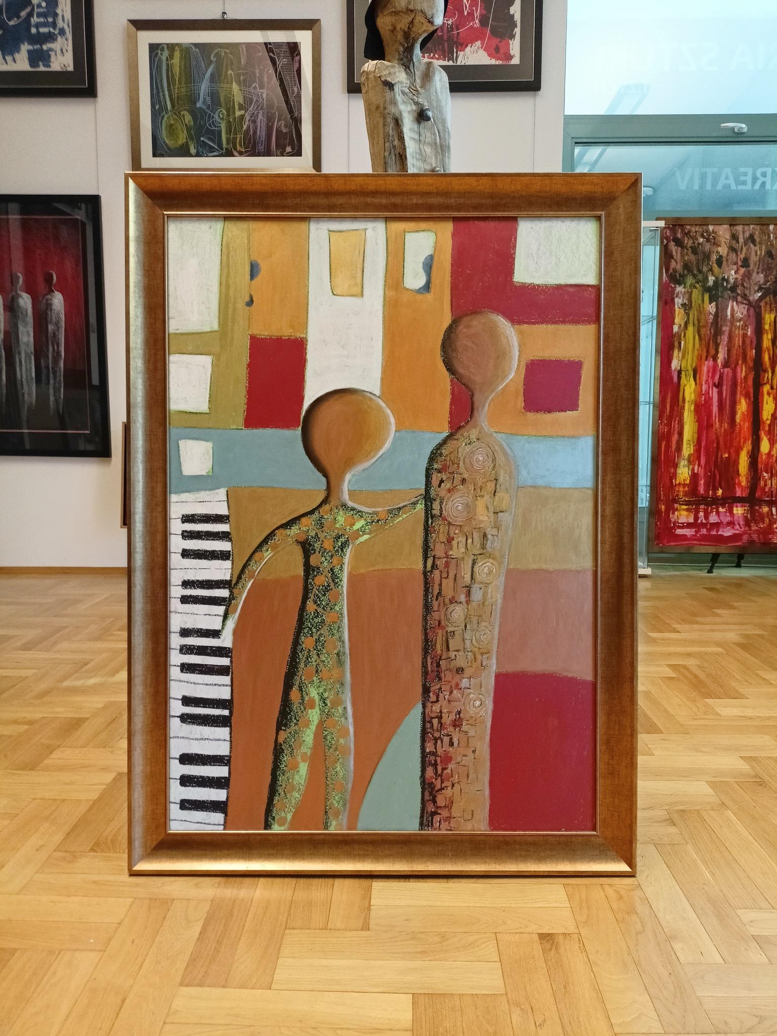 Pianista a lampadina / Pastello a olio su cartone / 100 x 70 cm in vendita 1