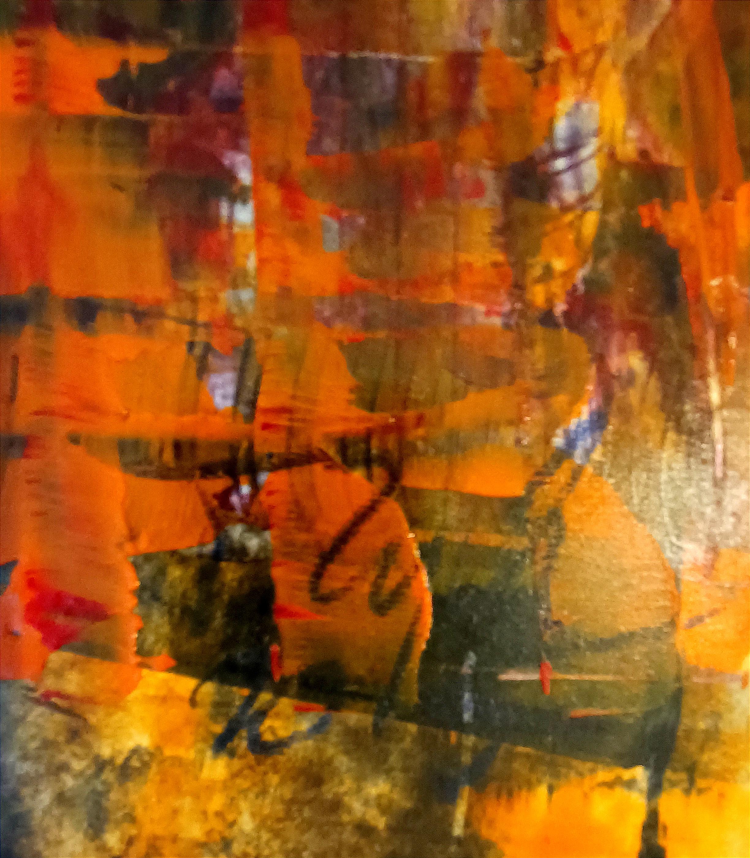 Meeting / Acrylic on cardboard / 100 x 70 cm - Abstract Expressionist Painting by Tadeusz Zych