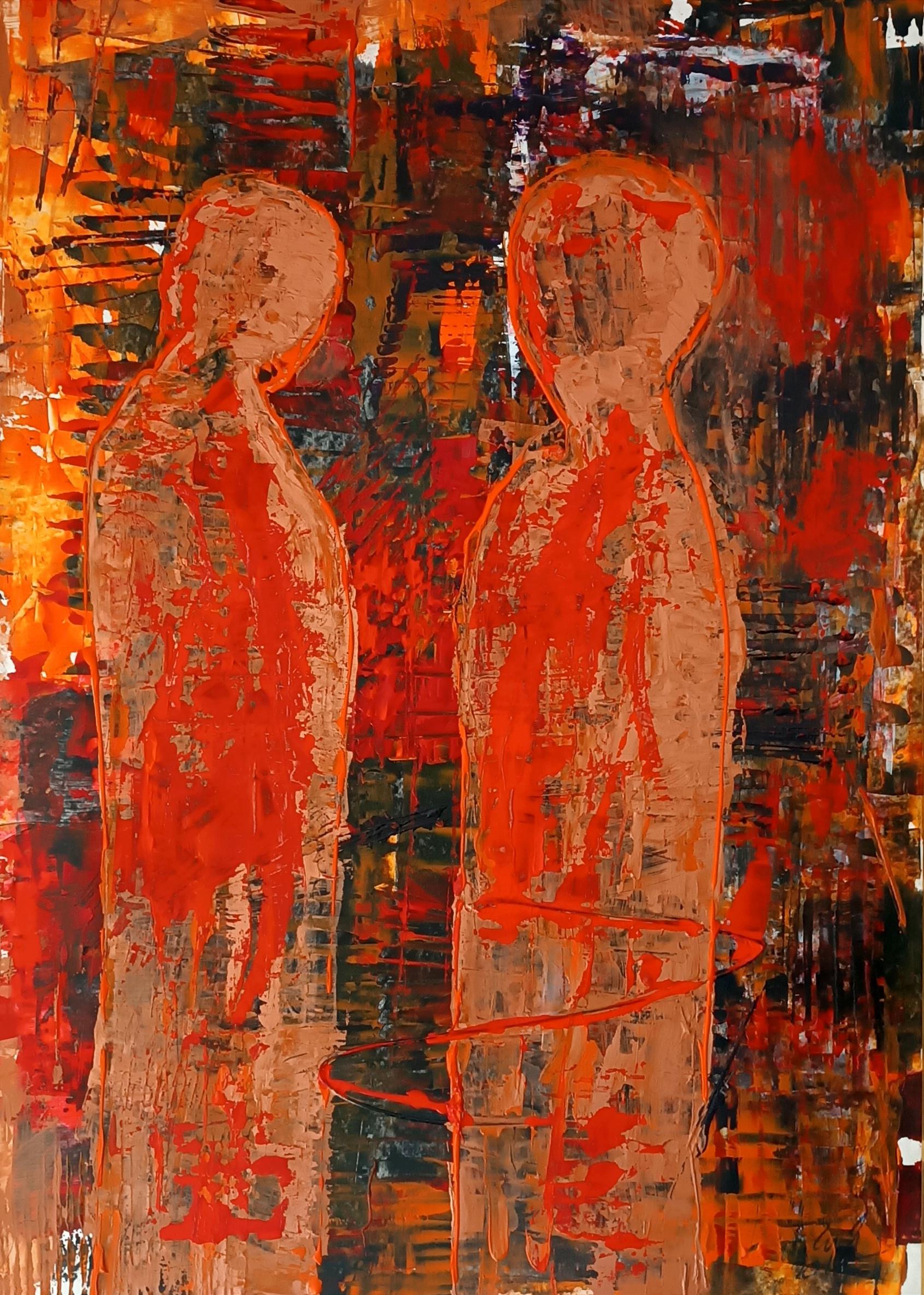 Tadeusz Zych Abstract Painting - Meeting / Acrylic on cardboard / 100 x 70 cm