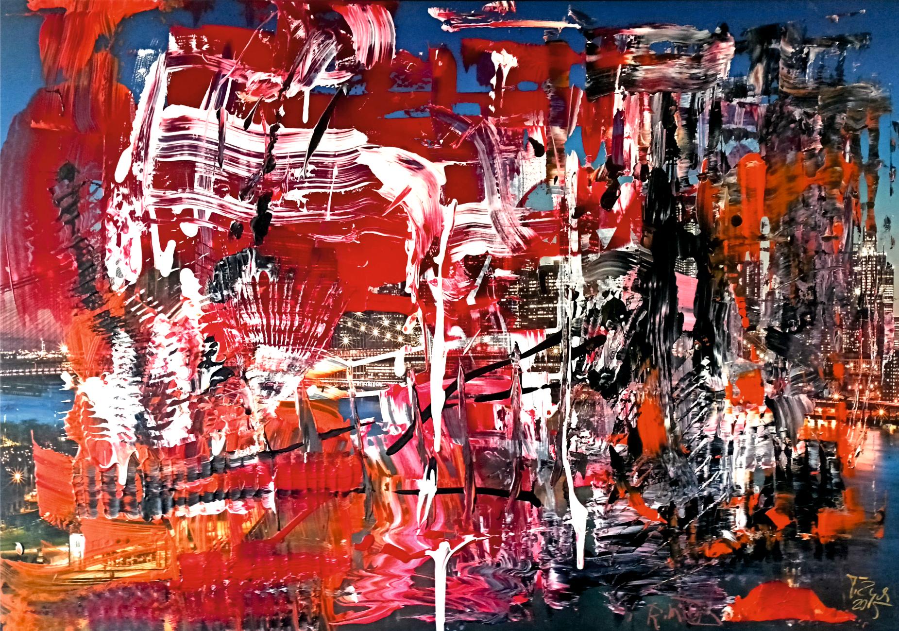 Tadeusz Zych Abstract Painting - New York / Acrylic on board, own technique / 95 x 135 cm