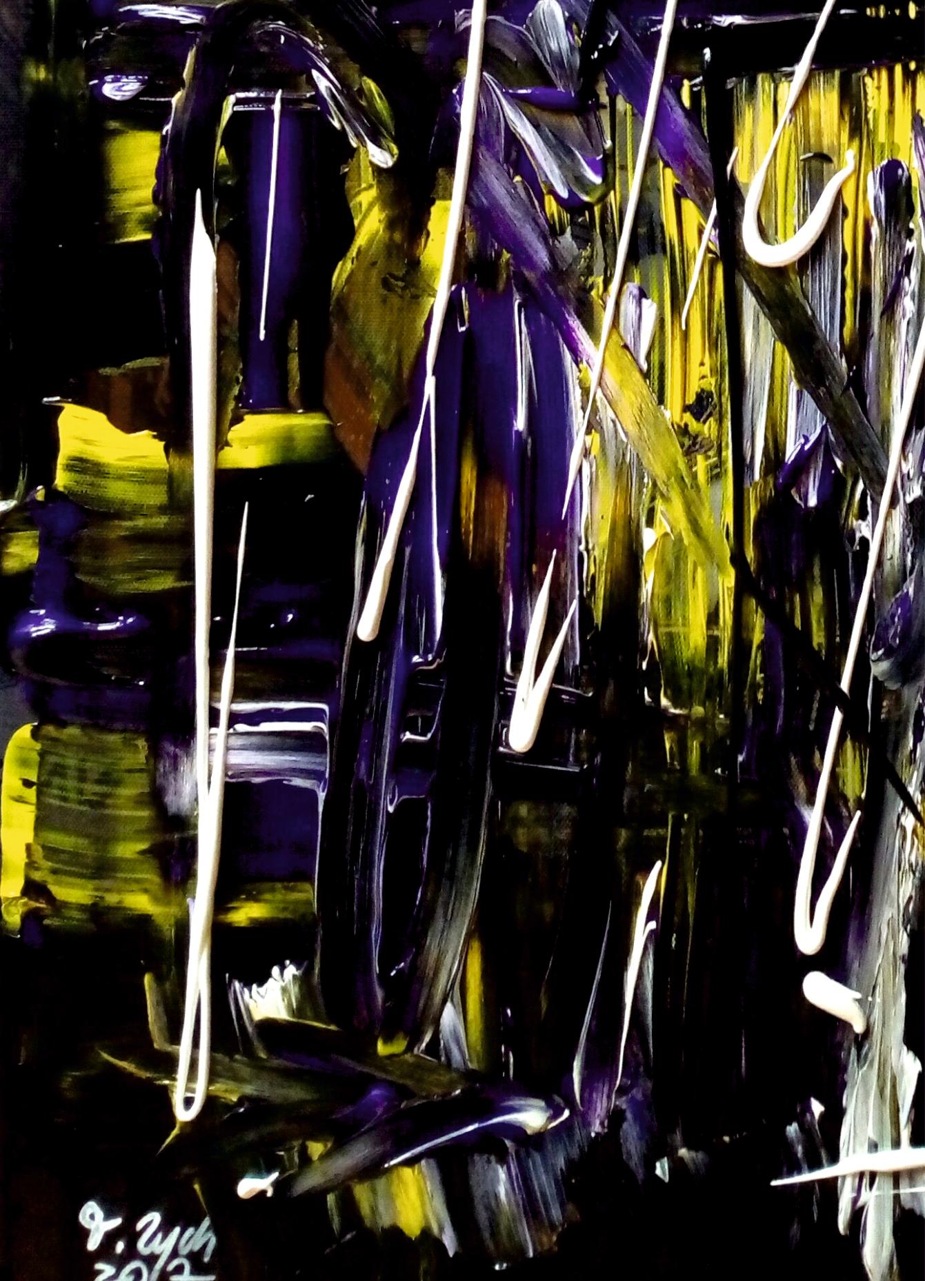 Silenzio /Acrilico su tela / 70 x 50 cm - Abstract Painting Nero di Tadeusz Zych