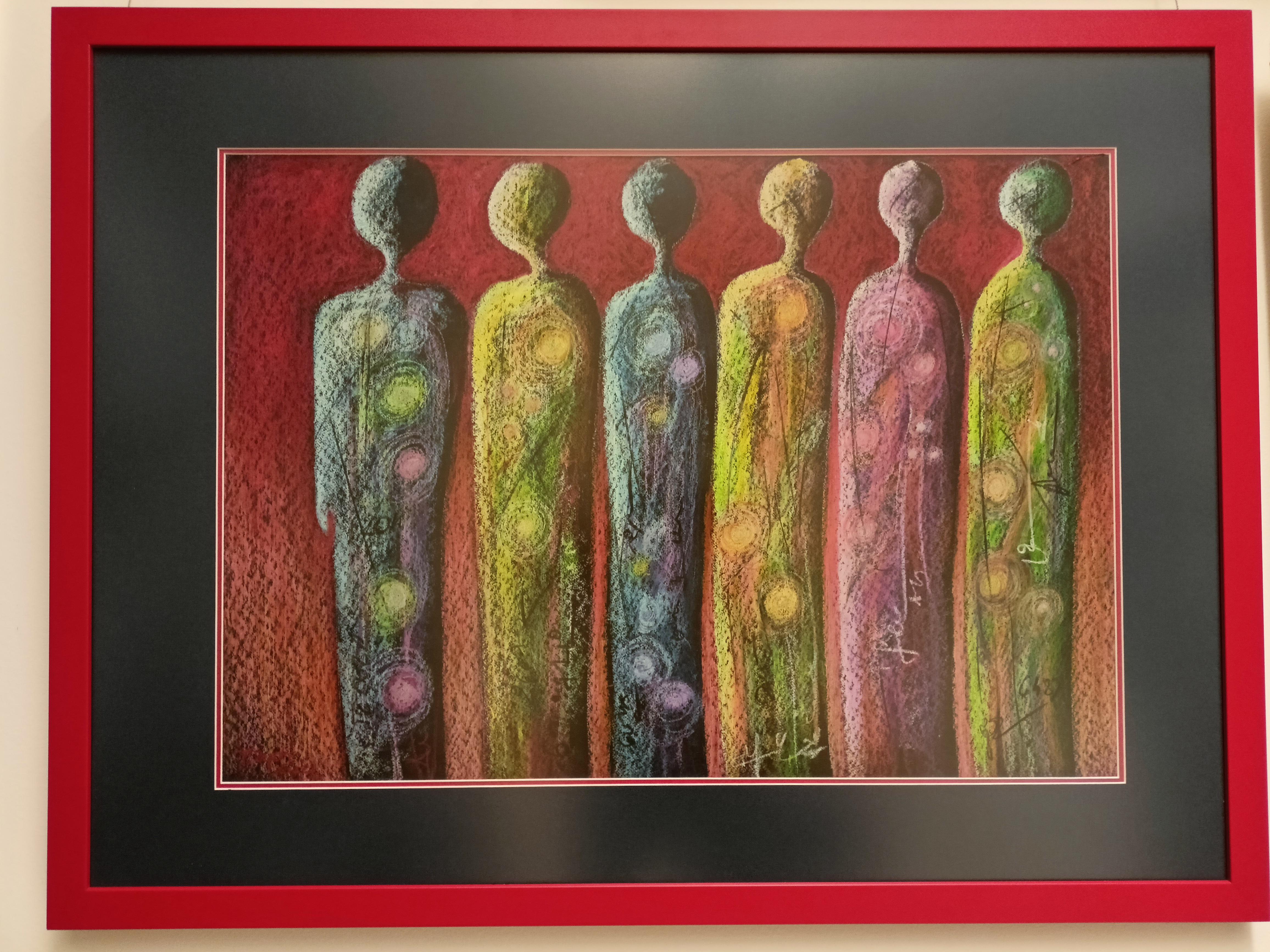 Six sisters / Oil pastel / 50 x 70 cm - Painting by Tadeusz Zych