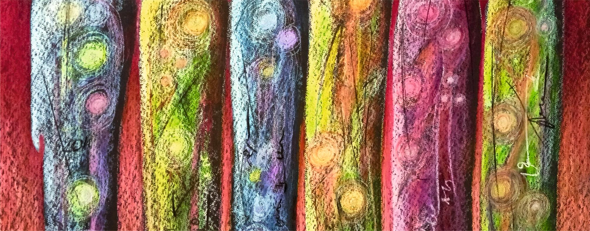 Six sisters / Oil pastel / 50 x 70 cm - Brown Abstract Painting by Tadeusz Zych