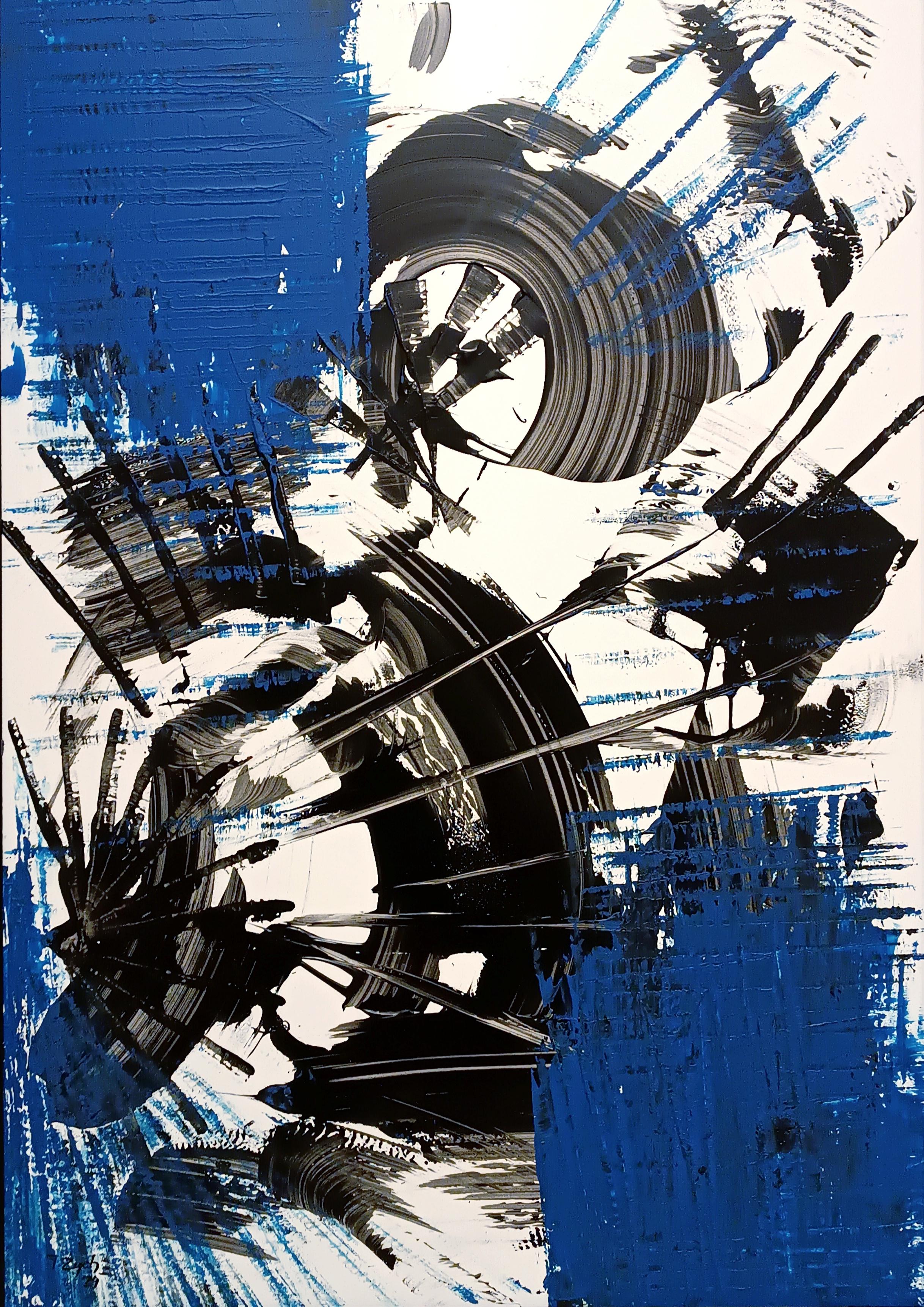 Tadeusz Zych Abstract Painting - "Speed in Paris" / Acrylic, oil on PVC / 100 x 70 cm 