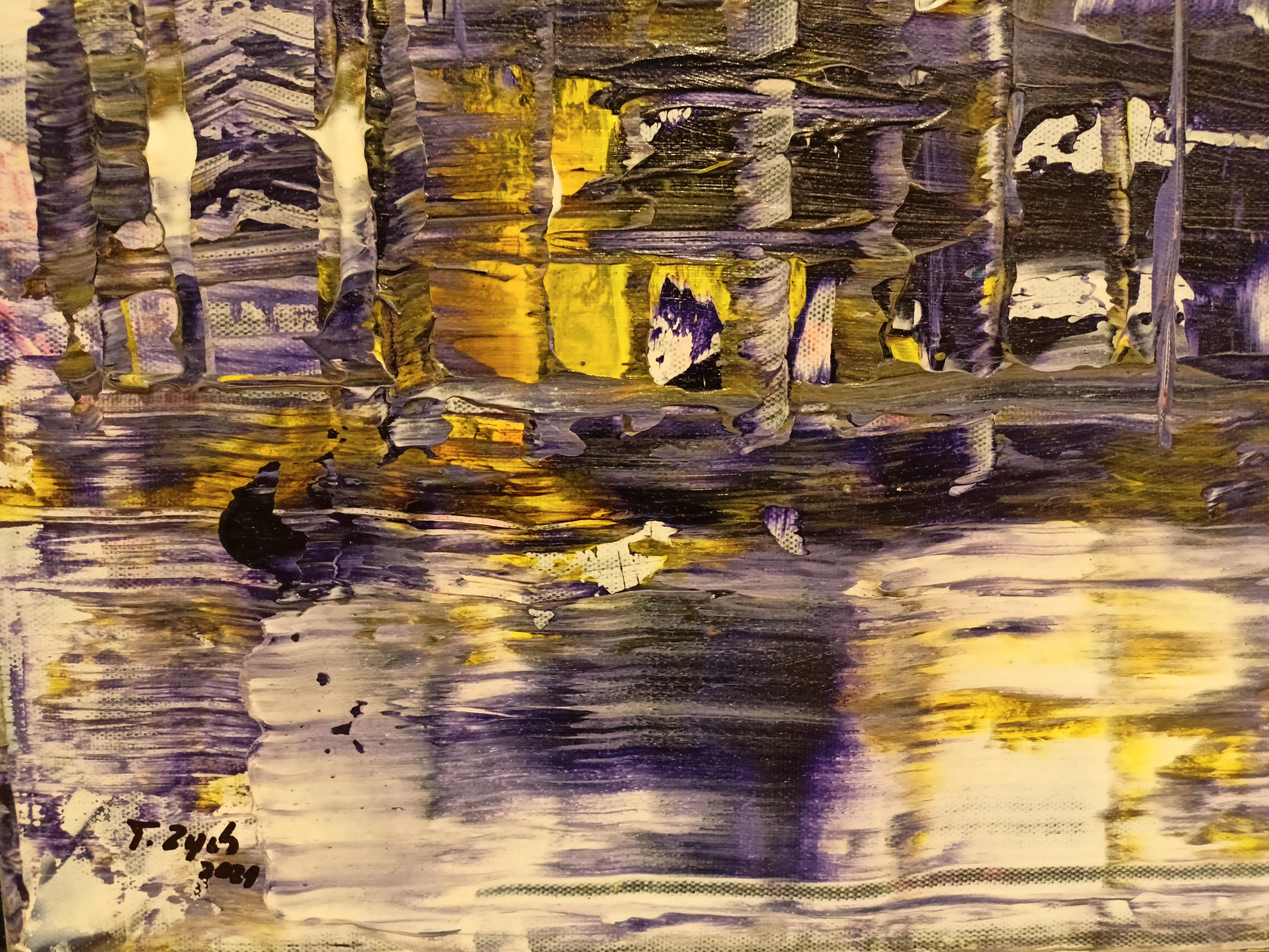 Summer storm over the blue Danube / Acrylic, photograph on canvas / 50 x 70 cm - Brown Abstract Painting by Tadeusz Zych