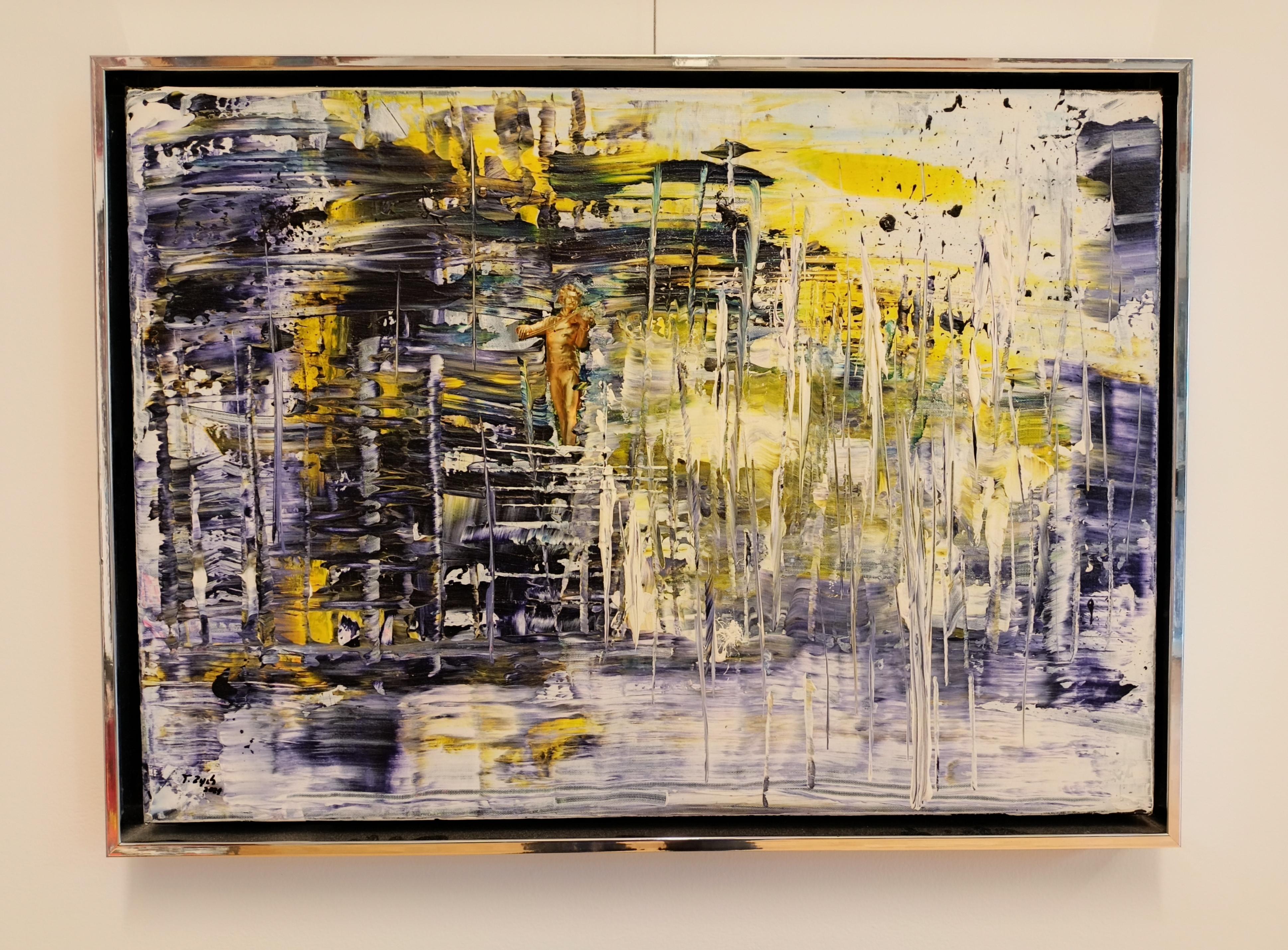 Summer storm over the blue Danube / Acrylic, photograph on canvas / 50 x 70 cm - Abstract Expressionist Painting by Tadeusz Zych