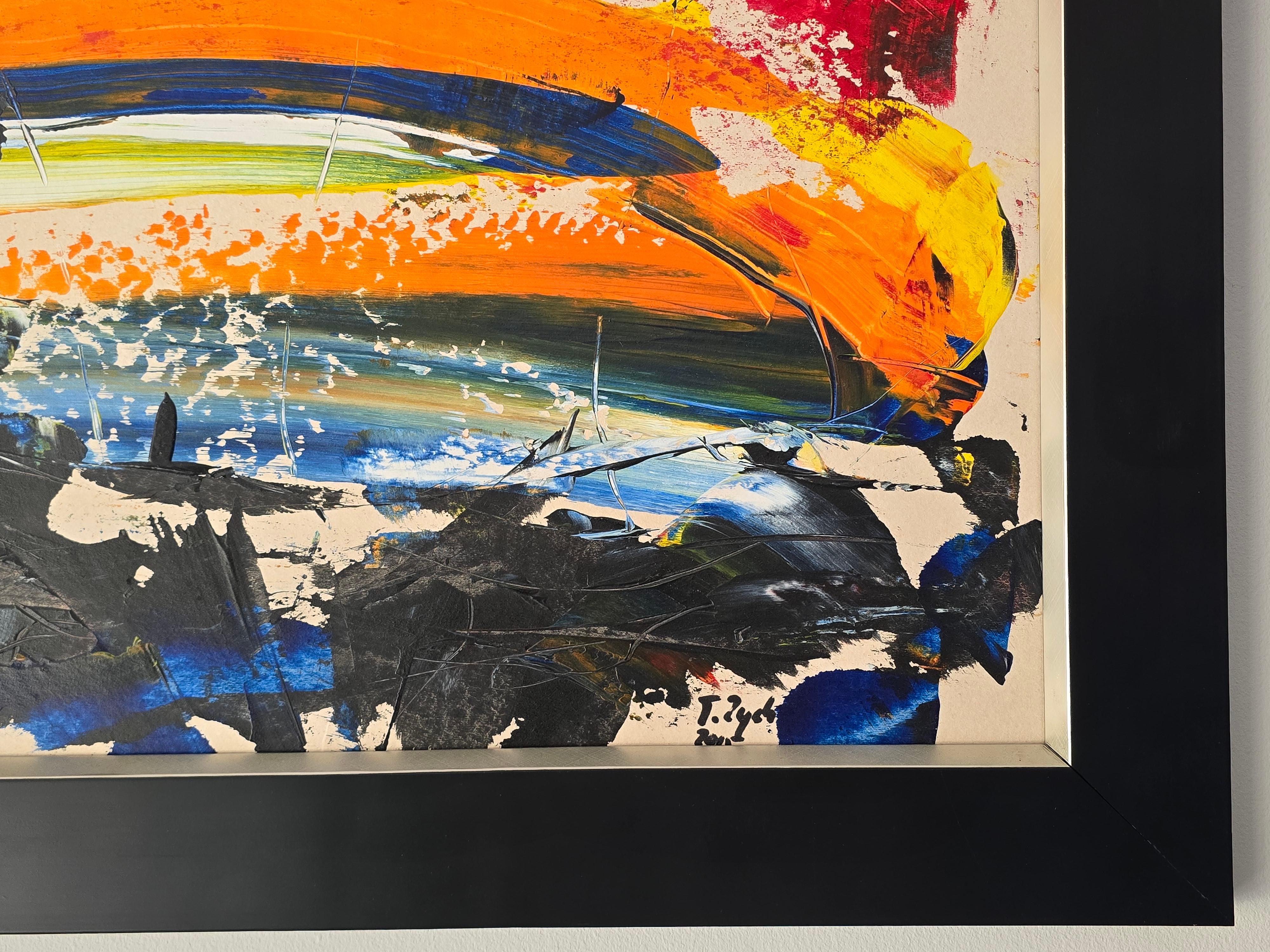 « L'aigle de la liberté » /Acrylique sur carton/ 70 x 100 cm - Rouge Abstract Painting par Tadeusz Zych