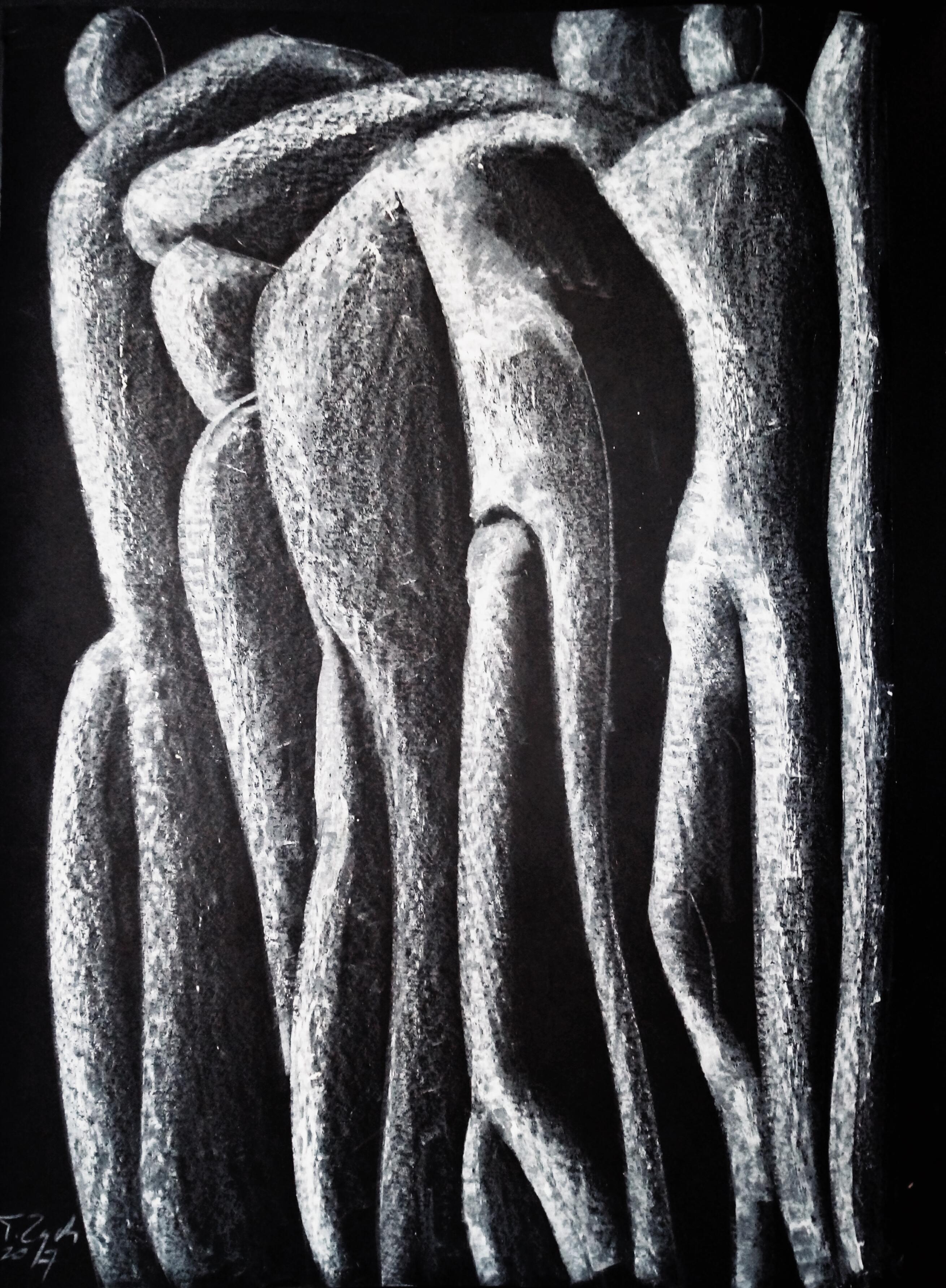 Tadeusz Zych Figurative Painting - "Unity" / Oil pastel on cardboard / 68 x 48 cm