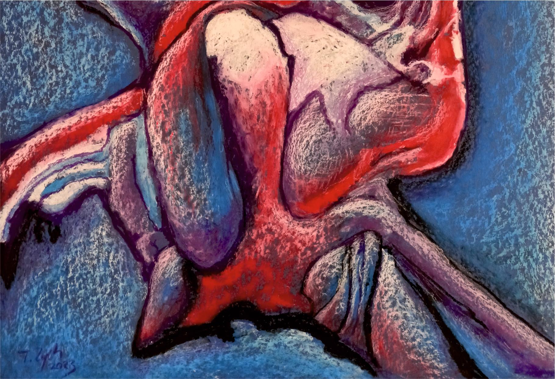 Oil pastel on cardboard. The paintings are characterized by attractive colors and energy flowing from them. Catalog Number P0148.
Figurative image. Framed in a beautiful red wooden frame. Ready to hang. Signed on the front.
The painting is