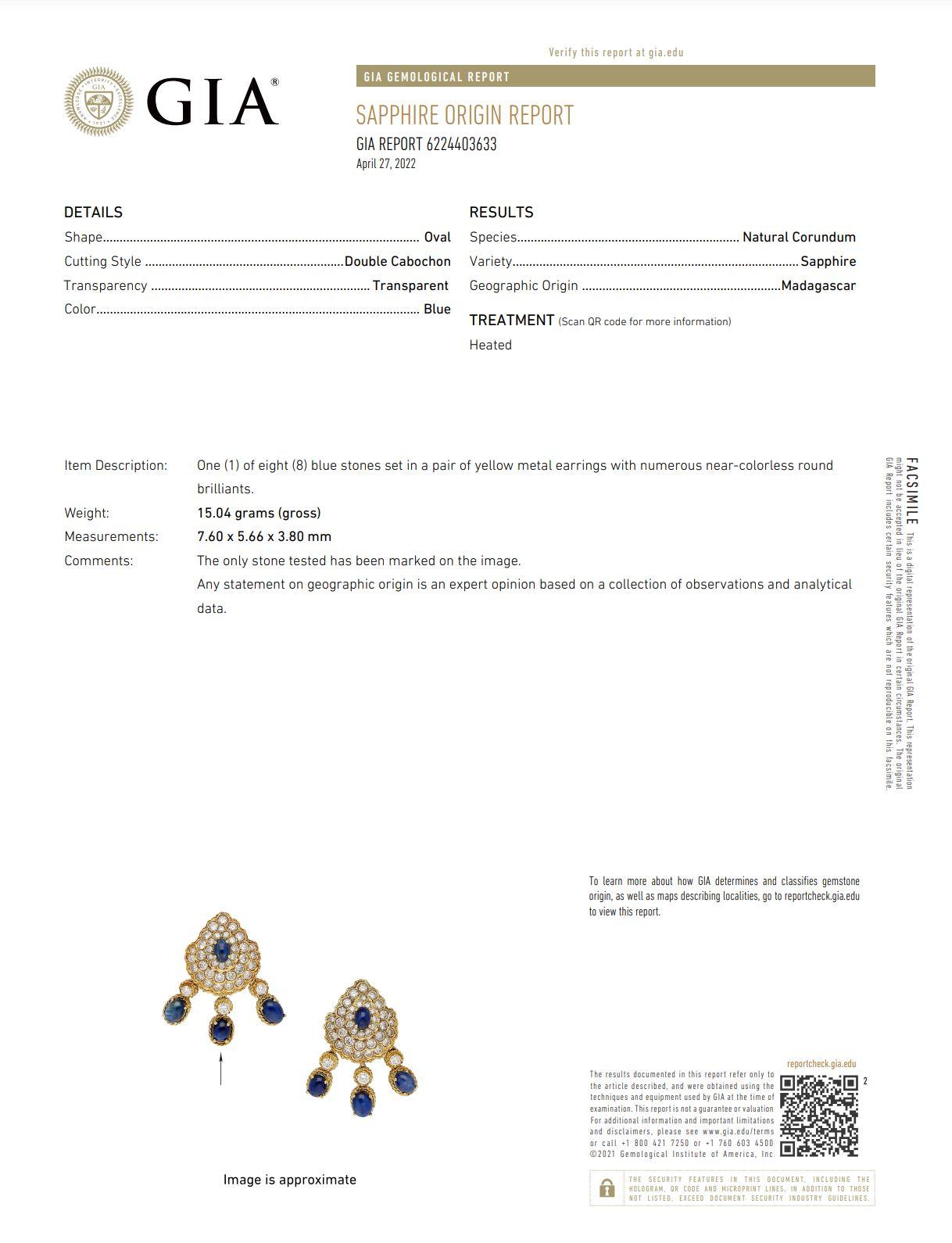 Modernist Tadini Gia Certified Dangle Earrings in 18kt Gold 23.84 Ctw Sapphire & Diamonds