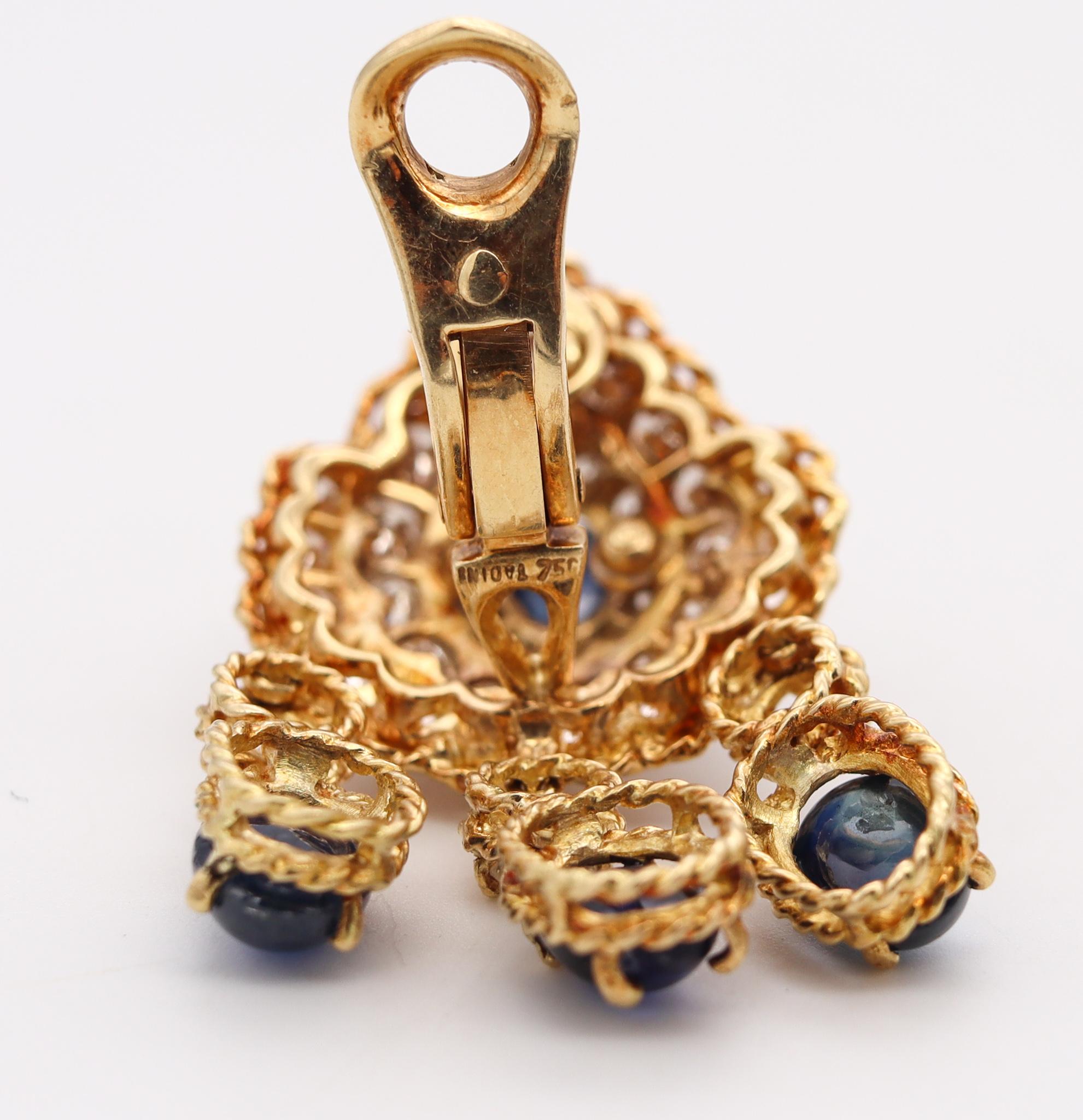 Tadini Gia Certified Dangle Earrings in 18kt Gold 23.84 Ctw Sapphire & Diamonds In Excellent Condition In Miami, FL