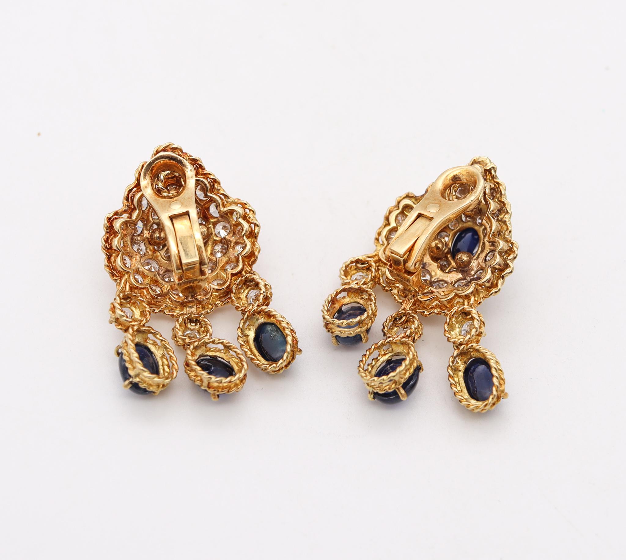 Women's Tadini Gia Certified Dangle Earrings in 18kt Gold 23.84 Ctw Sapphire & Diamonds