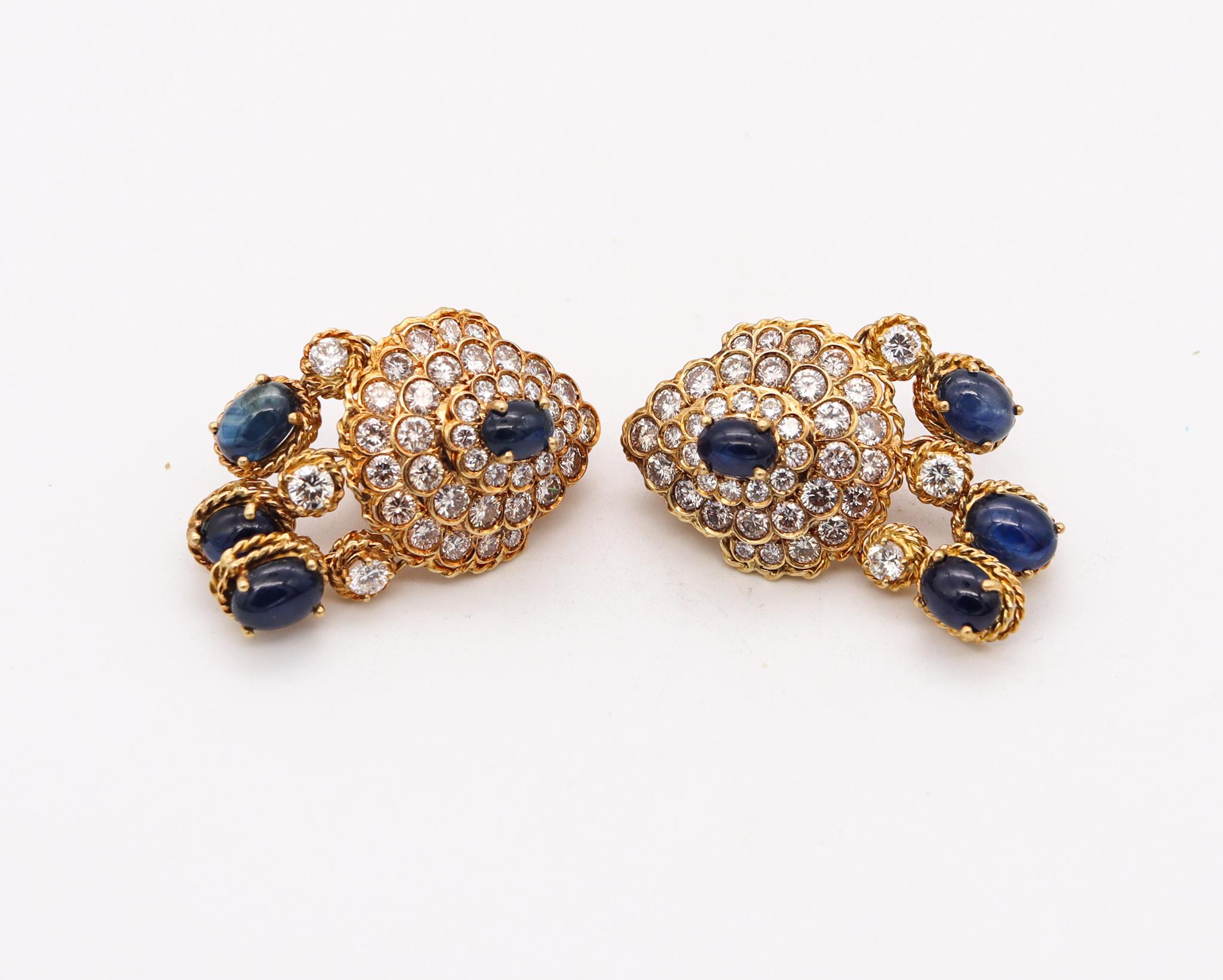 Tadini Gia Certified Dangle Earrings in 18kt Gold 23.84 Ctw Sapphire & Diamonds 1