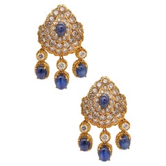 Tadini Gia Certified Dangle Earrings in 18kt Gold 23.84 Ctw Sapphire & Diamonds