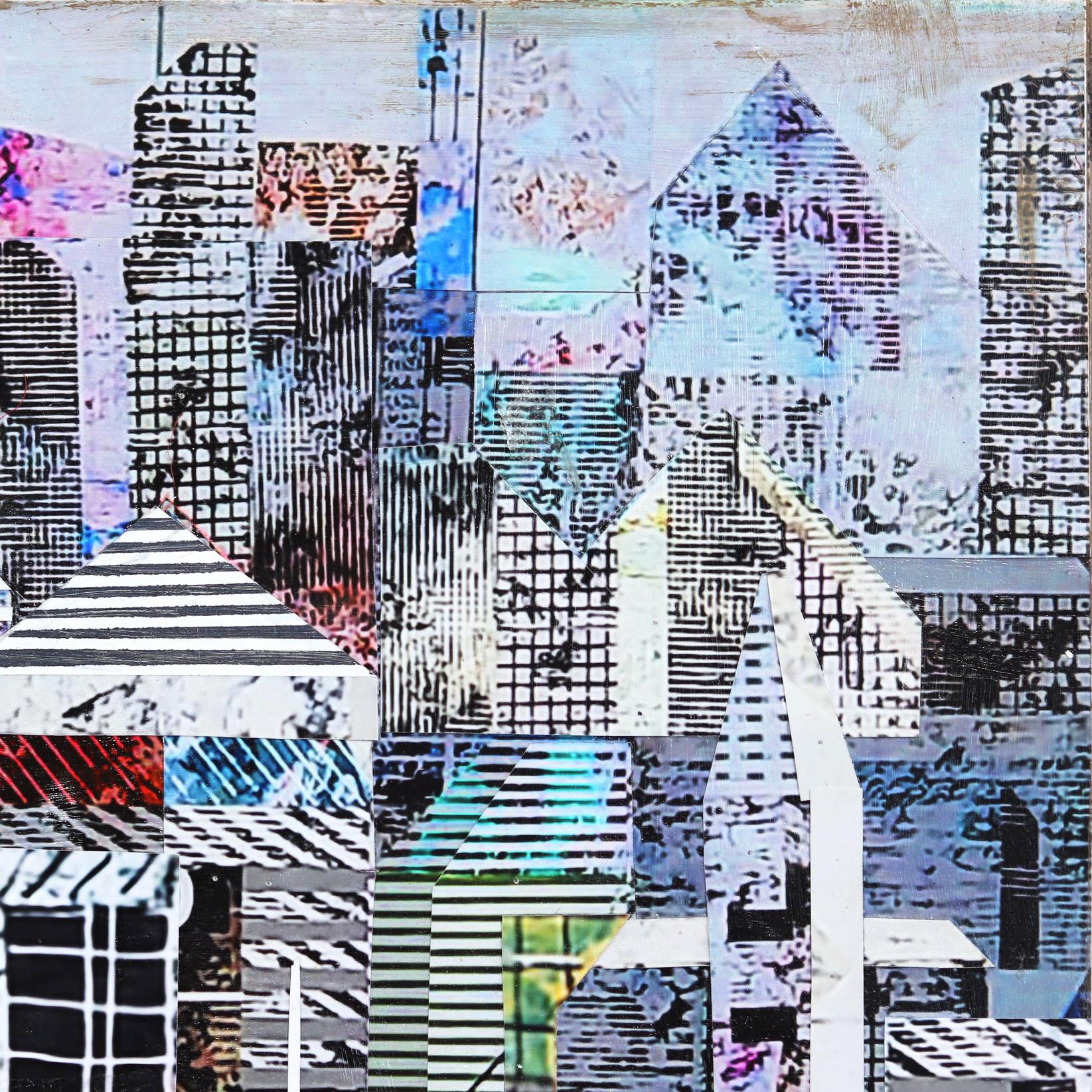 Original Modern City Art Post-Impressionist Collage Painting - Sublime 2153 - Gray Abstract Painting by Tae Ho Kang