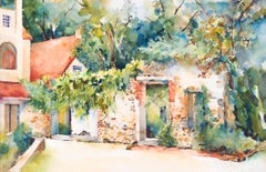 Acquerello dell'artista giapponese Taeko Yonetani "Paesaggio di casa"