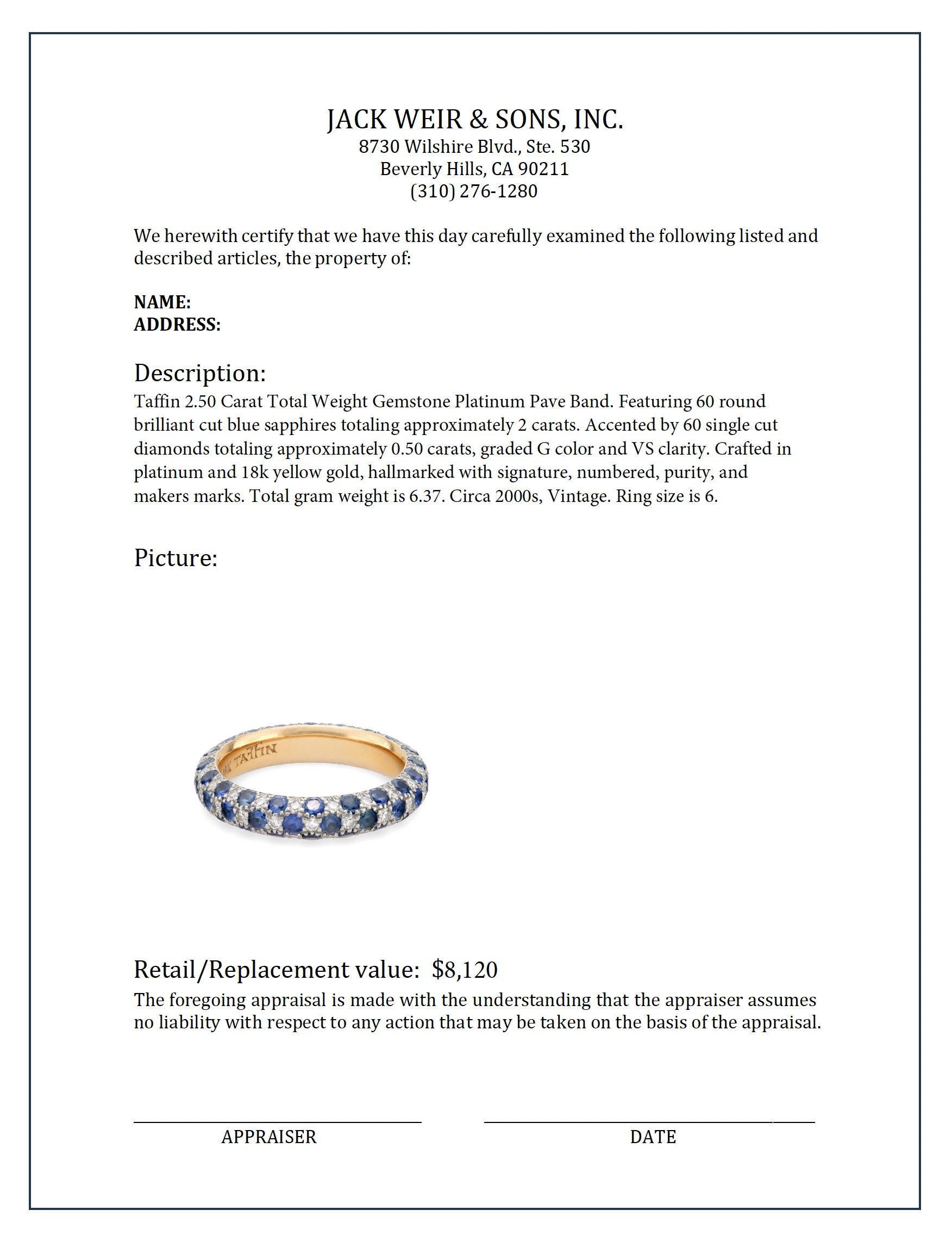 Taffin 2.50 carat total weight gemstone platinum pave band In Excellent Condition In Beverly Hills, CA