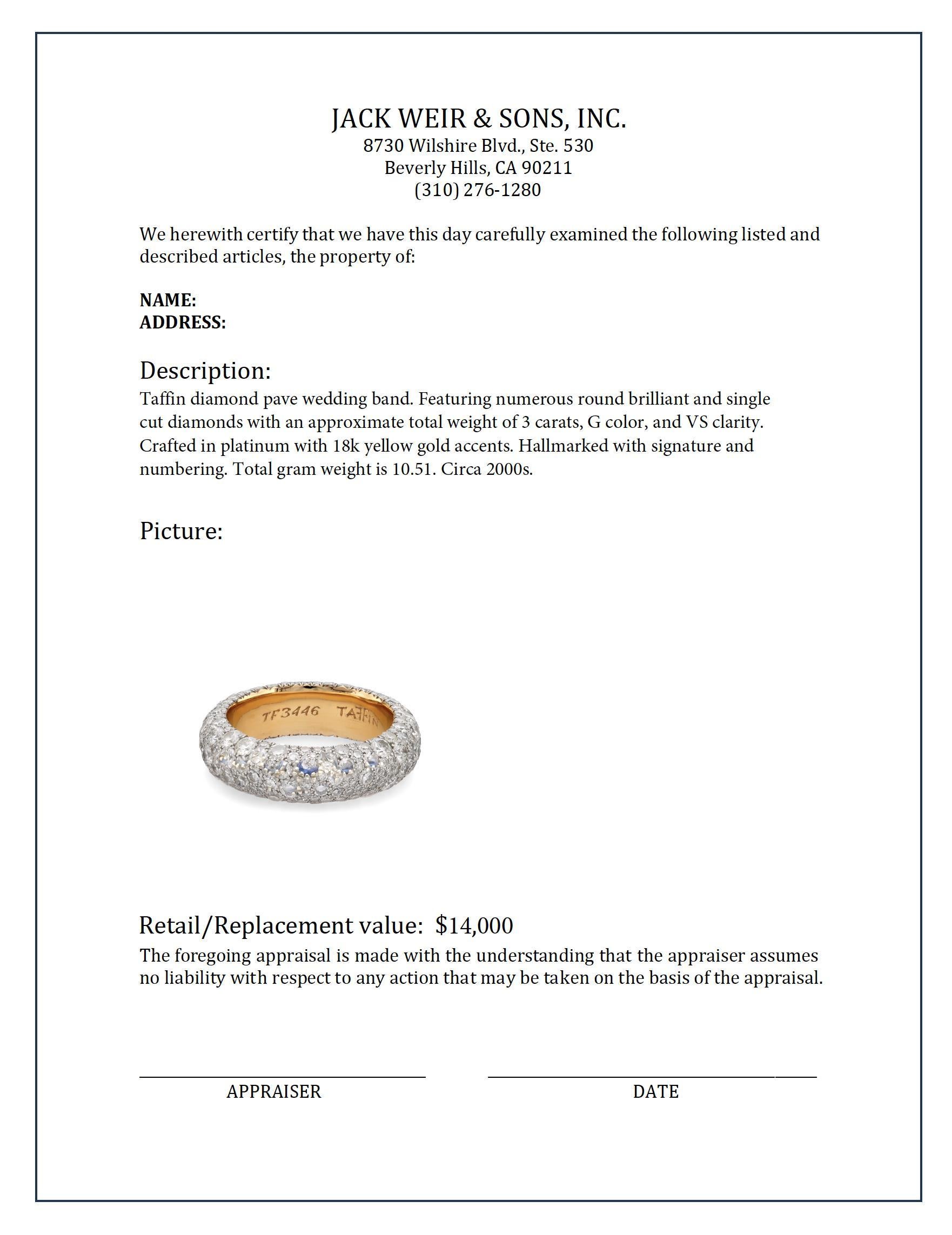 Taffin Ehering aus Platin mit Diamanten in Platinpavé-Fassung im Zustand „Hervorragend“ in Beverly Hills, CA